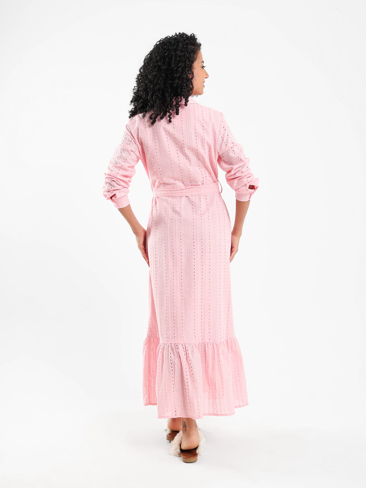 Button-Front Midi Broderie Dress