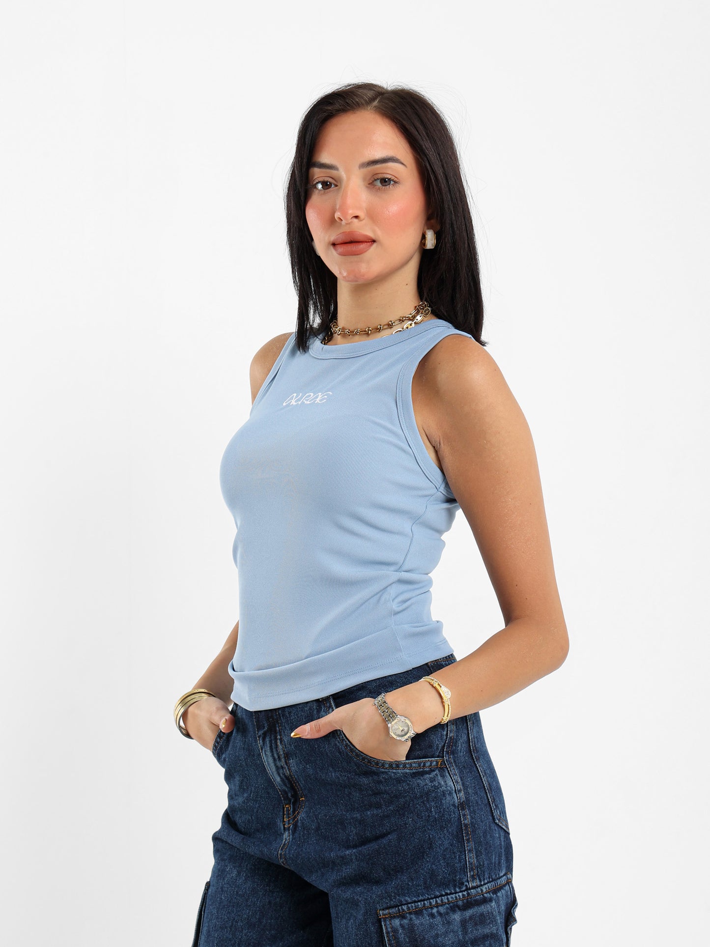 Embroidered Cropped Halter neck Tee