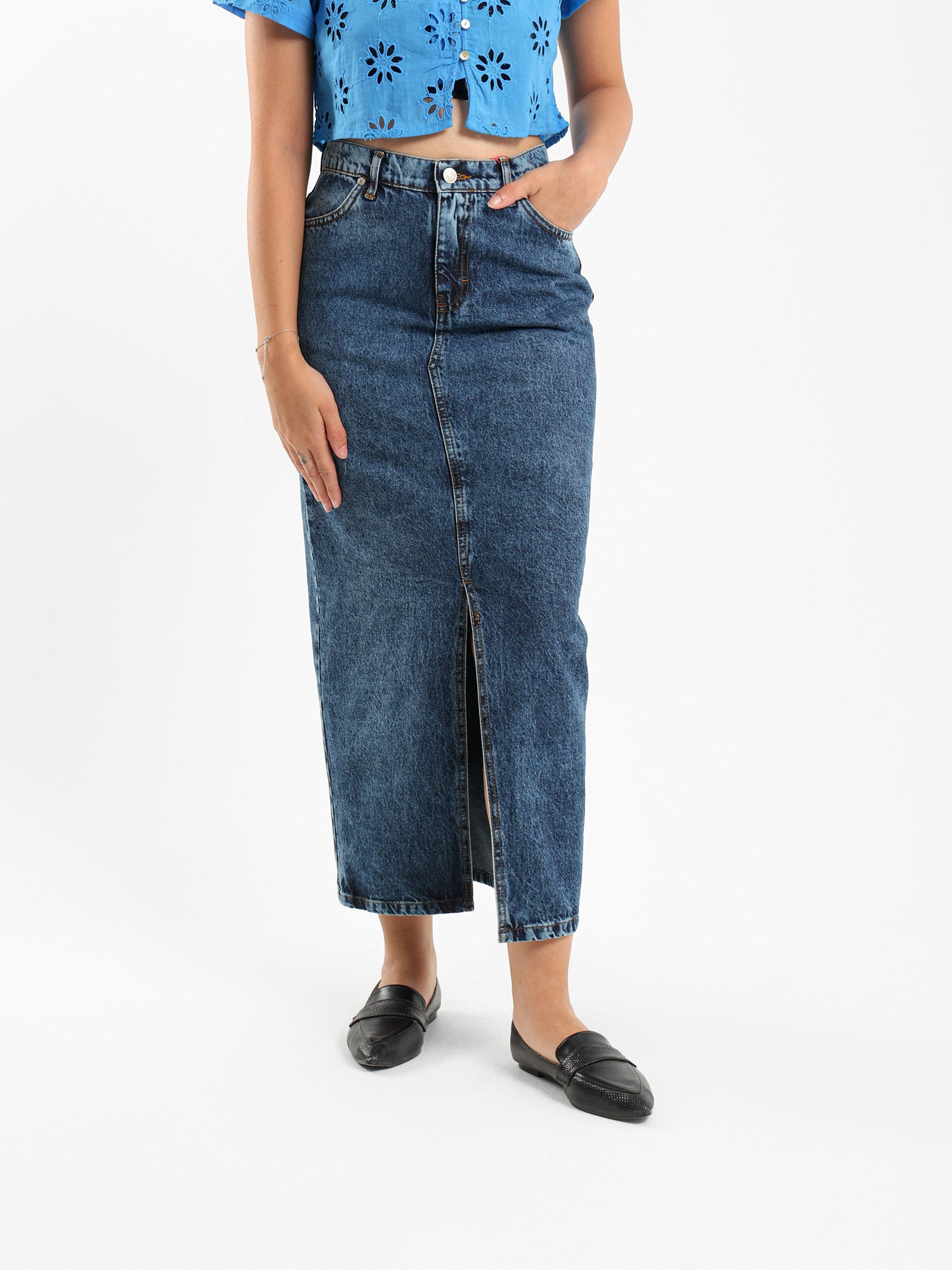 Slit Front Denim Skirt – OzoneEgypt