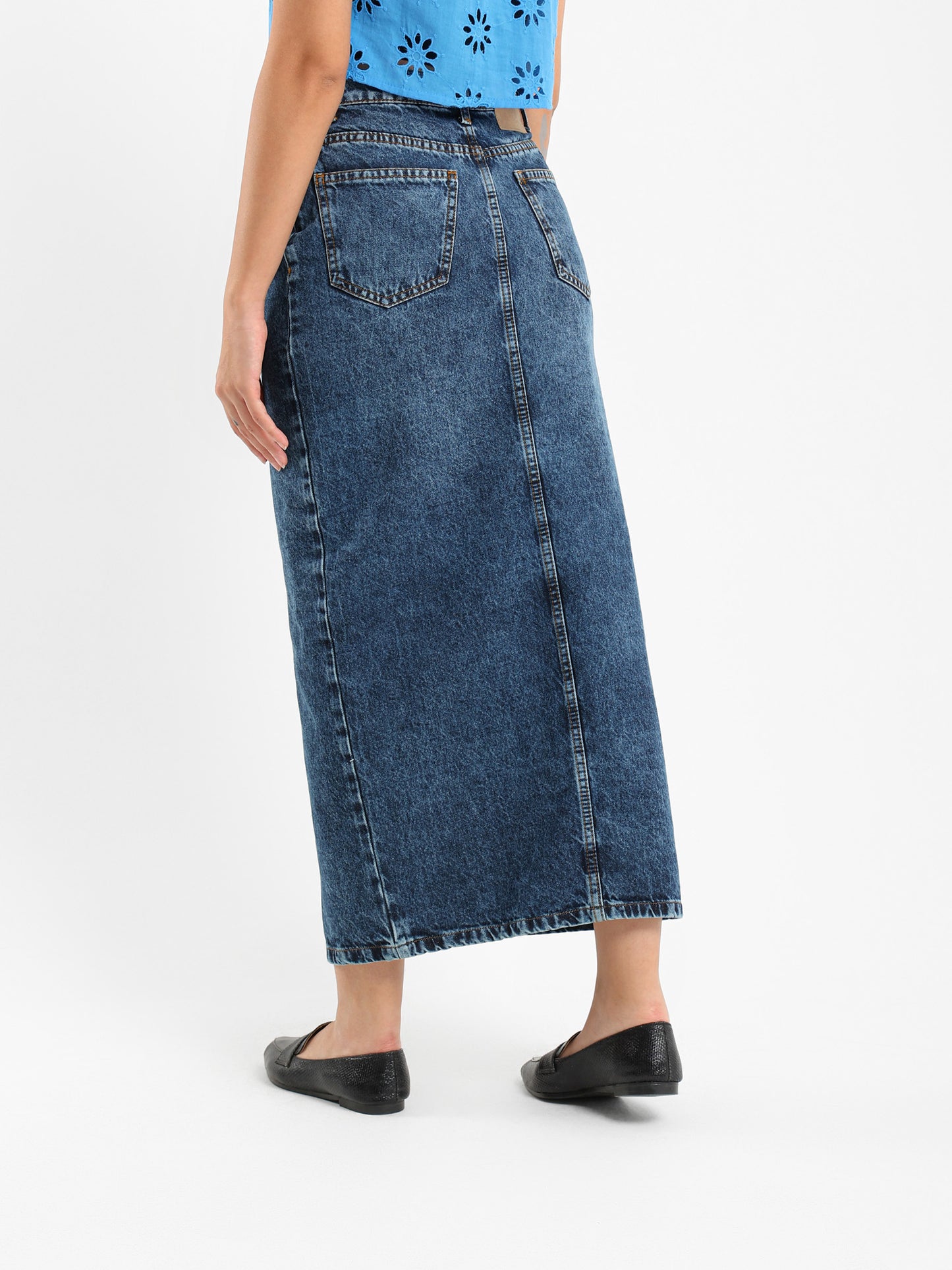 Slit Front Denim Skirt