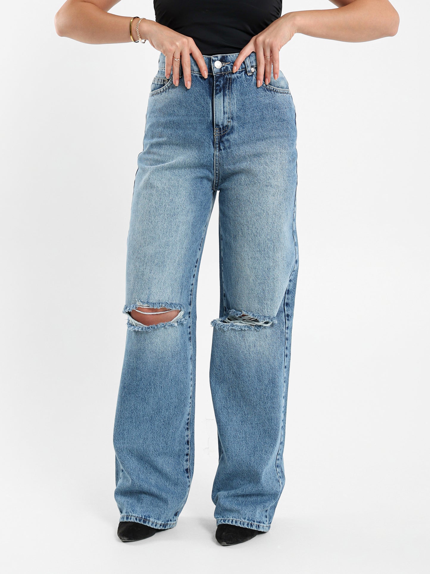 Ripped Wide-Leg Jeans