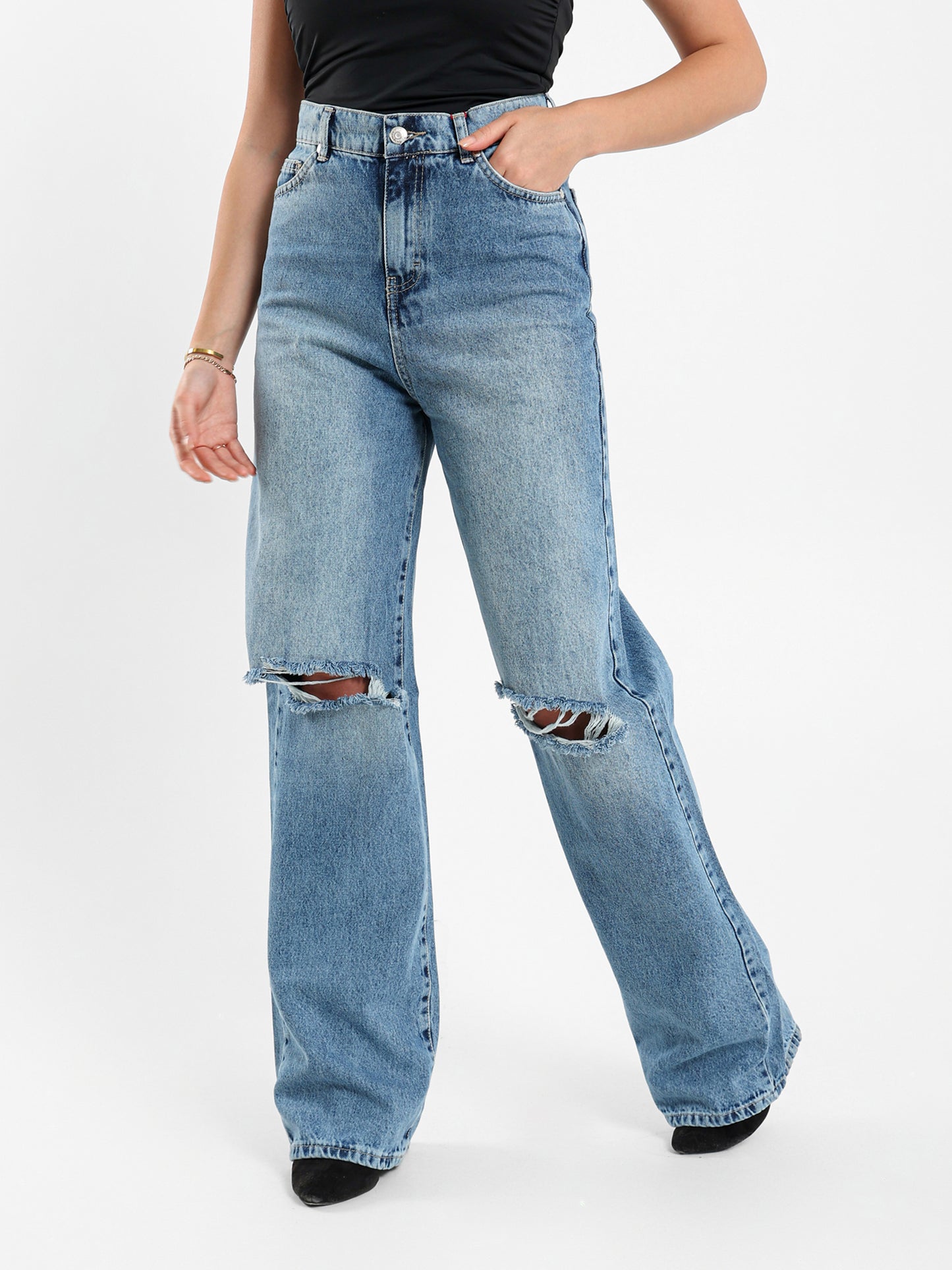 Ripped Wide-Leg Jeans