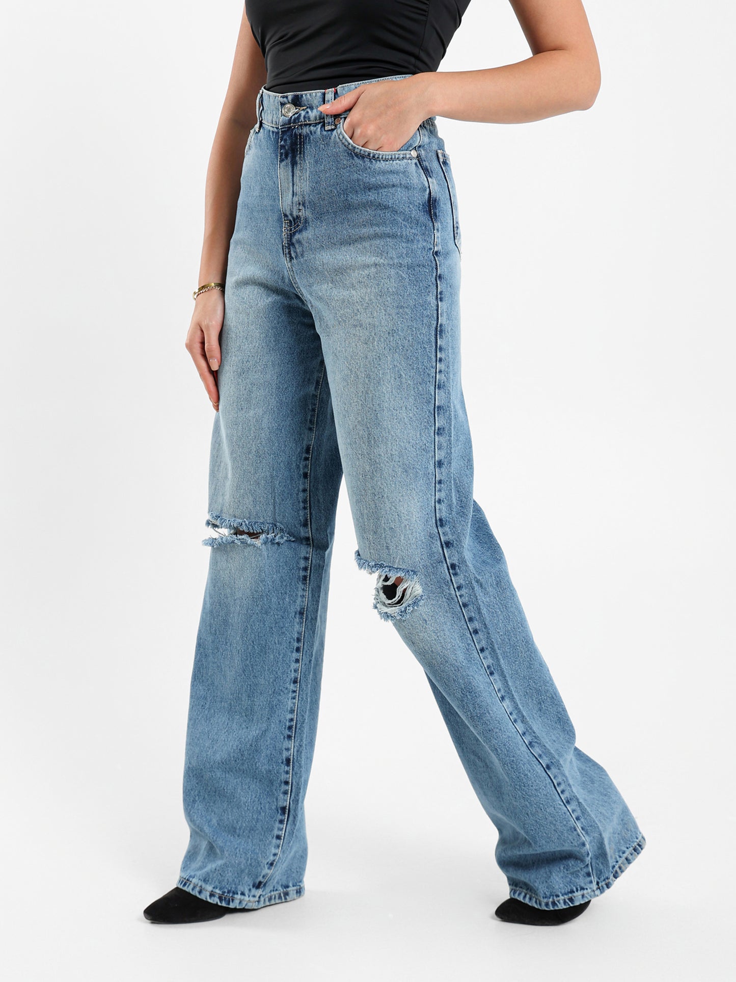 Ripped Wide-Leg Jeans
