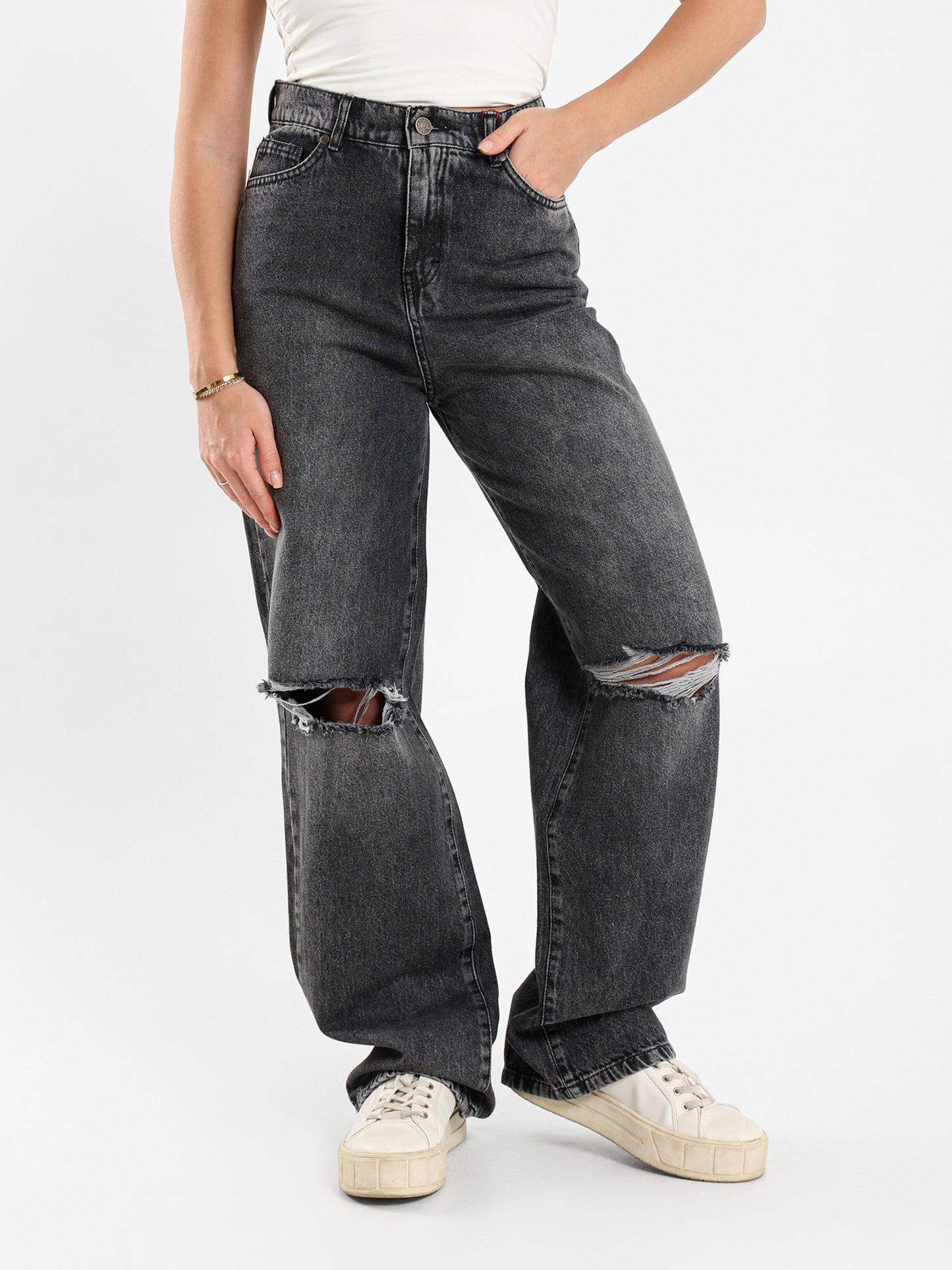 Ripped Wide-Leg Jeans