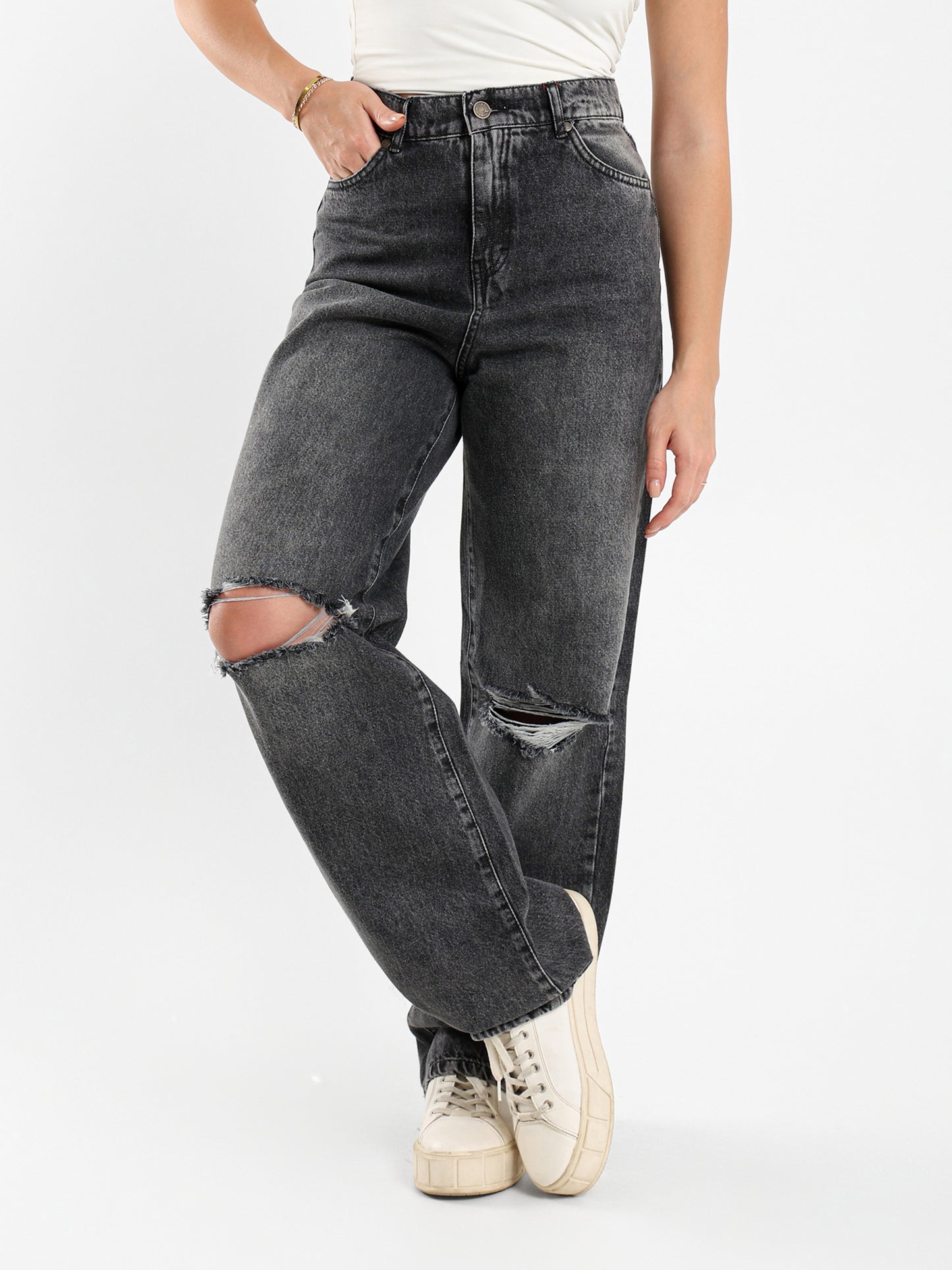 Ripped Wide-Leg Jeans