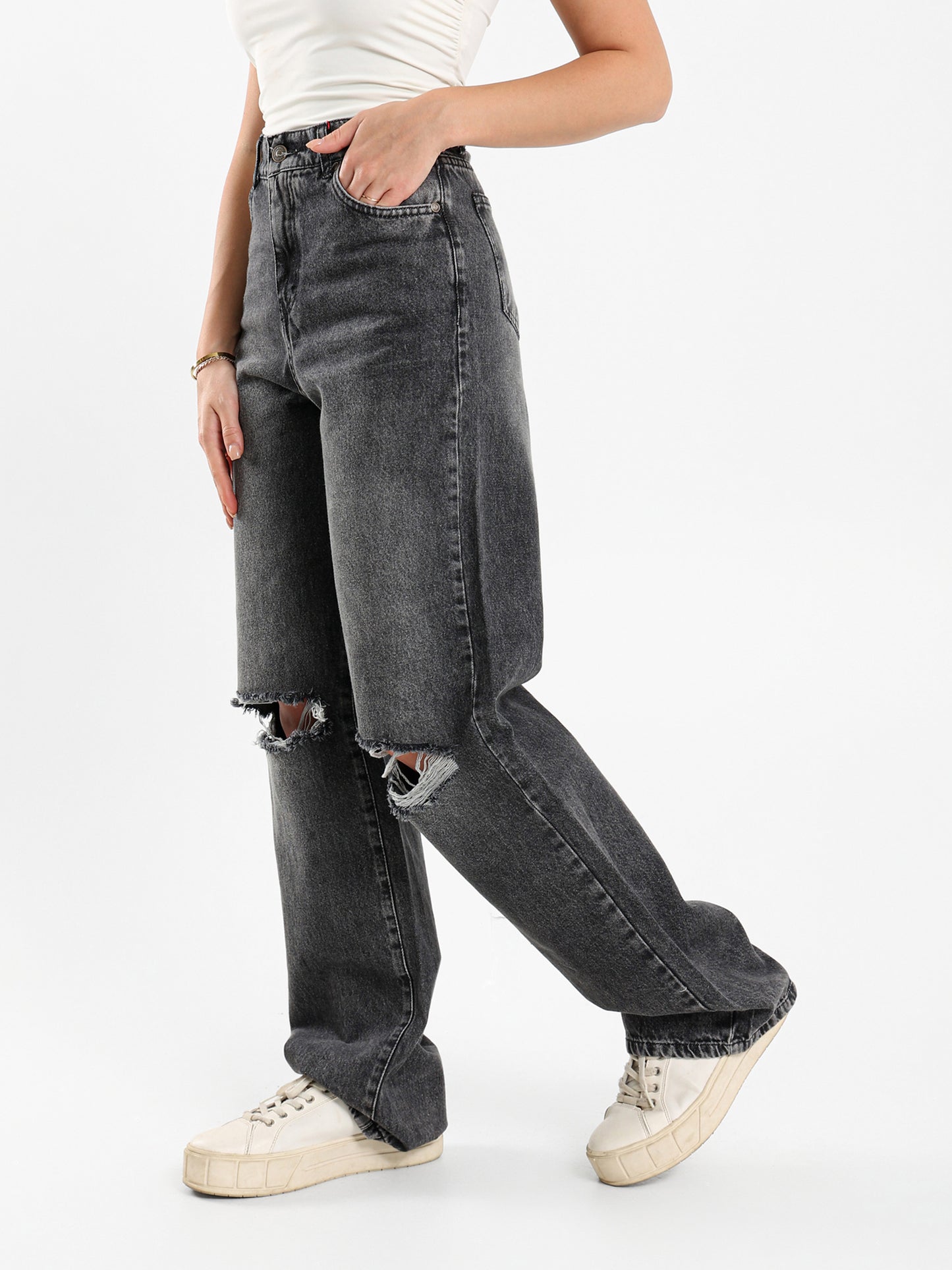 Ripped Wide-Leg Jeans