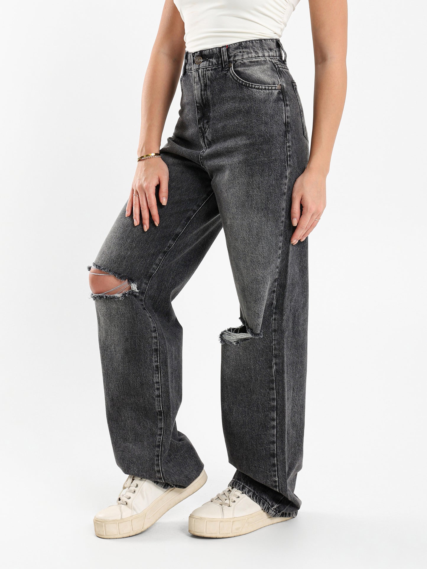 Ripped Wide-Leg Jeans