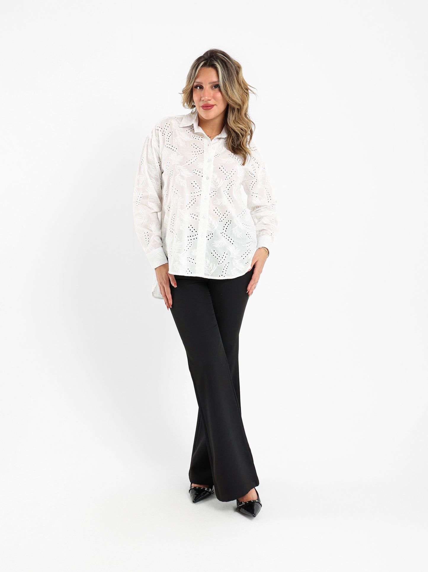 Loose-Fit Blouse with Perforated Embroidery