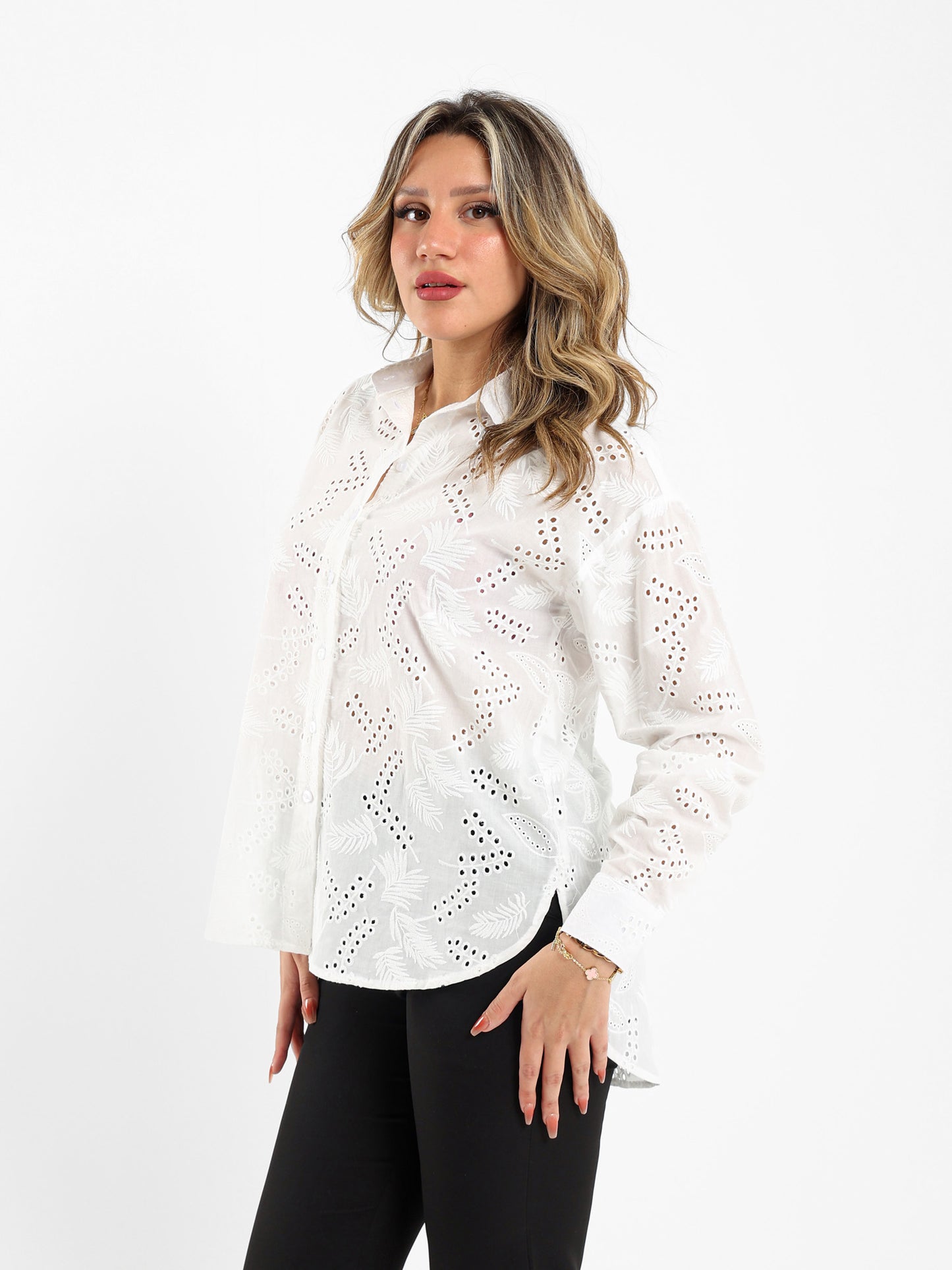 Loose-Fit Blouse with Perforated Embroidery