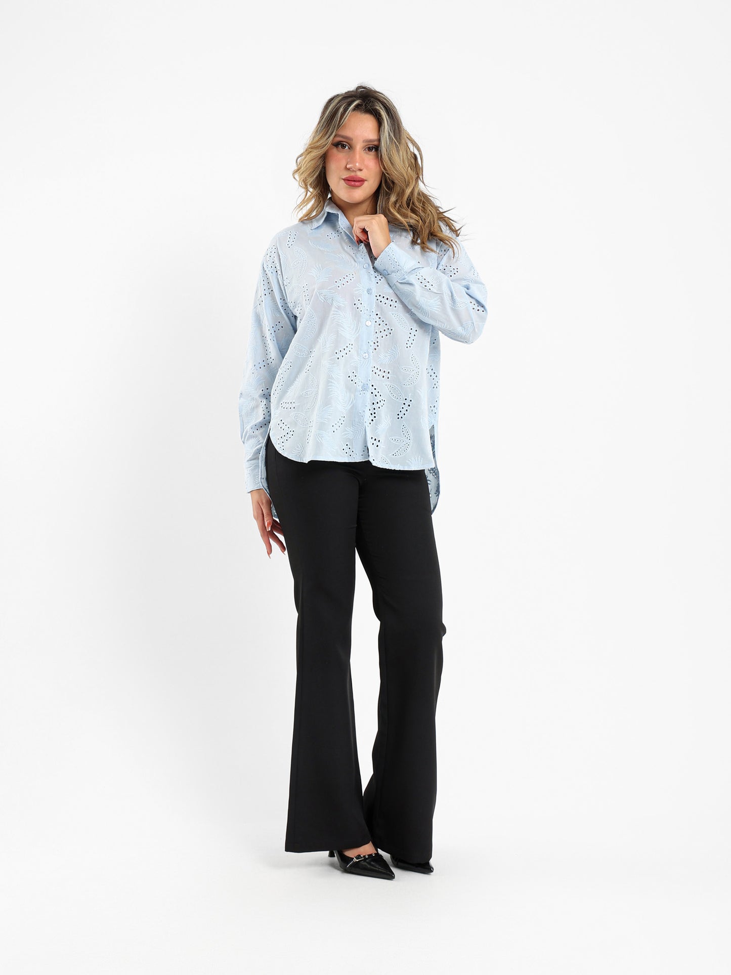 Loose-Fit Blouse with Perforated Embroidery