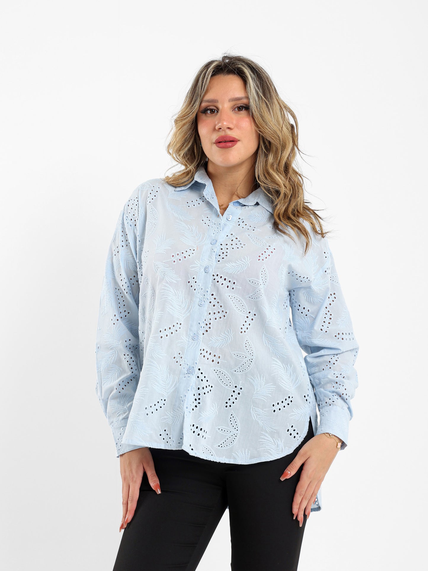 Loose-Fit Blouse with Perforated Embroidery