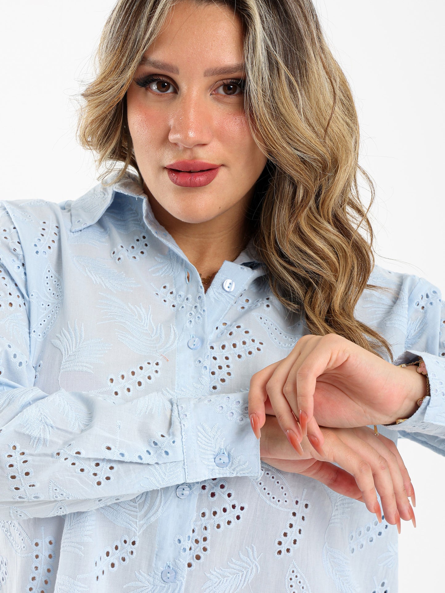 Loose-Fit Blouse with Perforated Embroidery