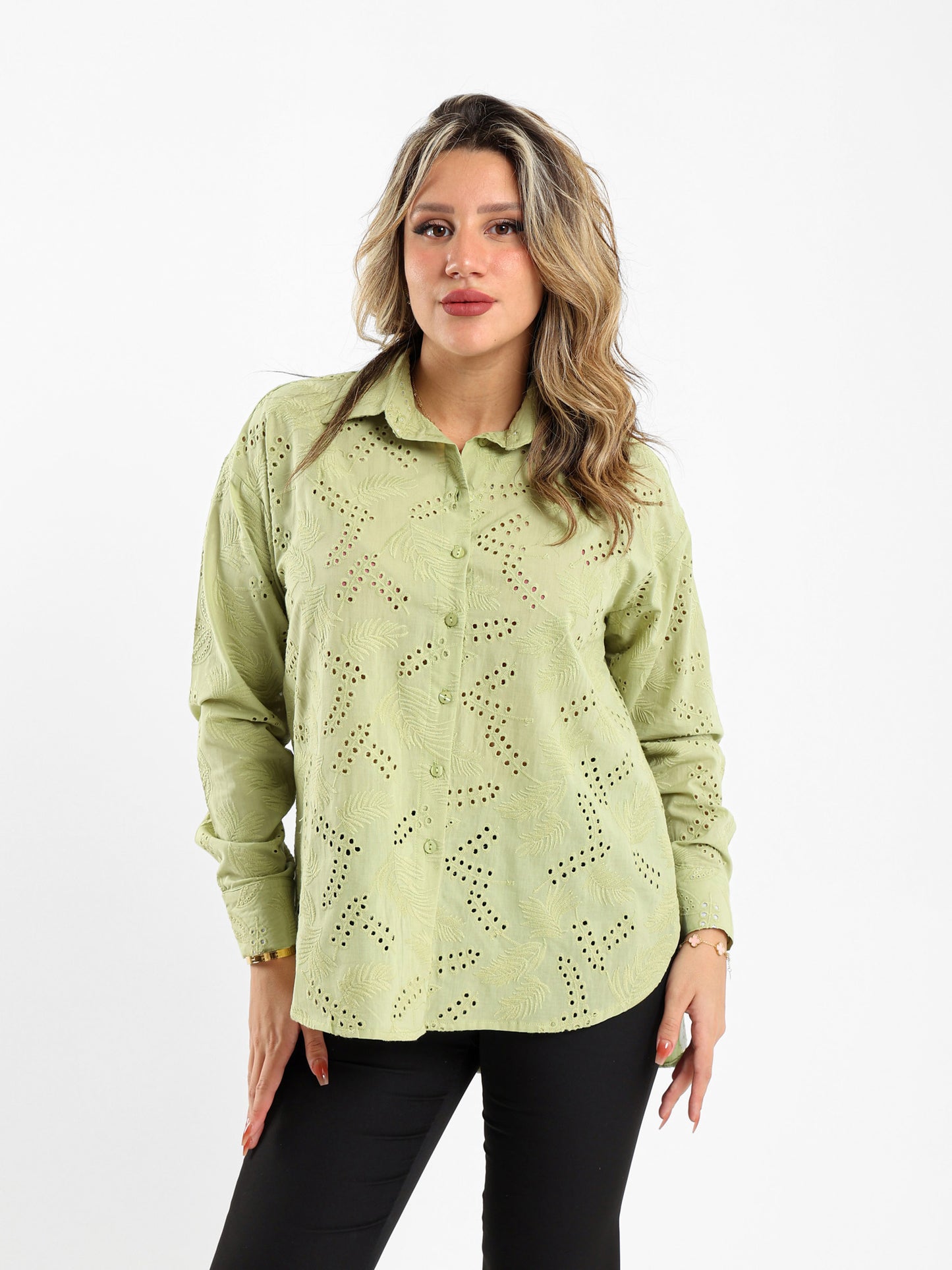 Loose-Fit Blouse with Perforated Embroidery