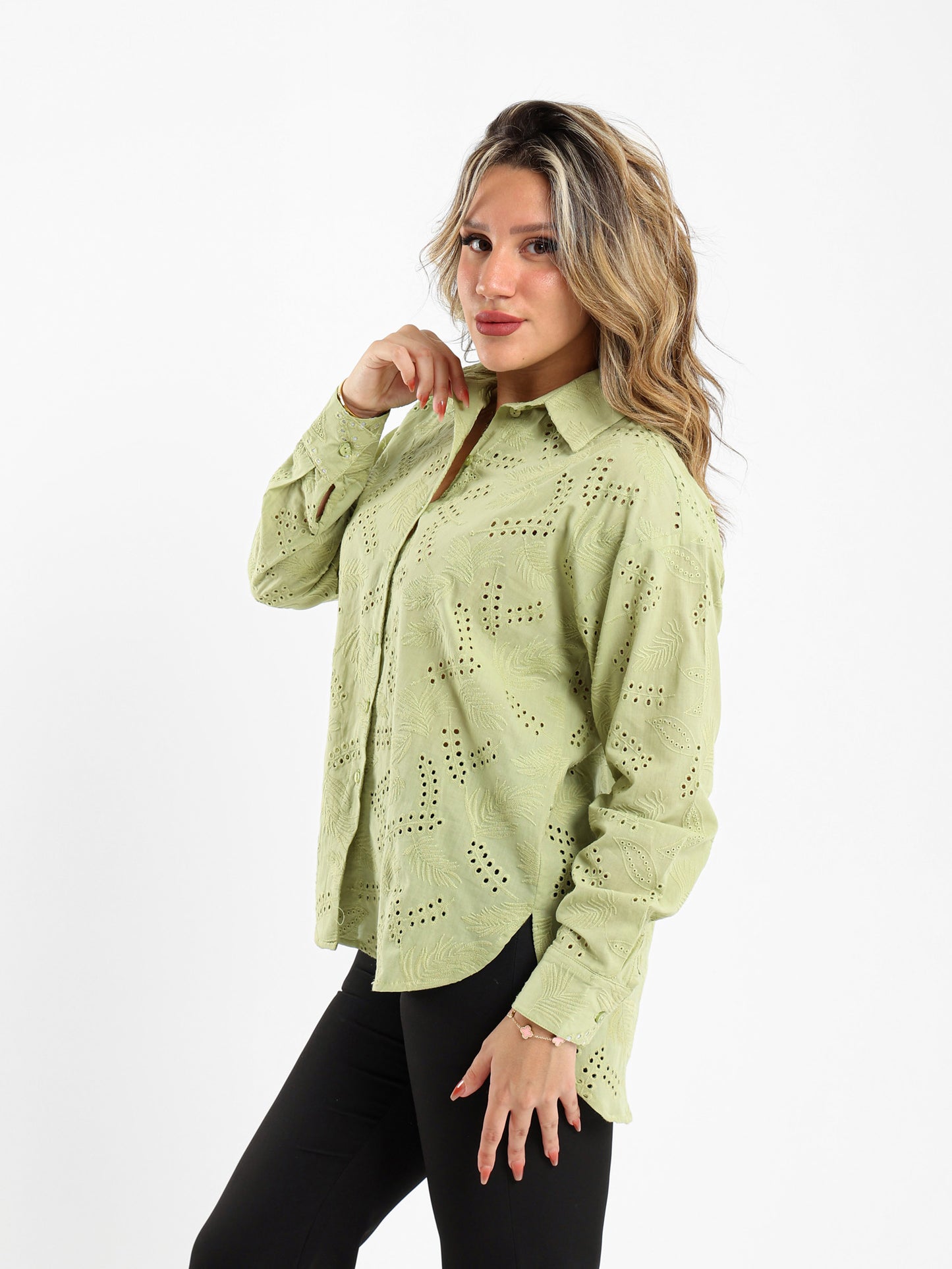 Loose-Fit Blouse with Perforated Embroidery