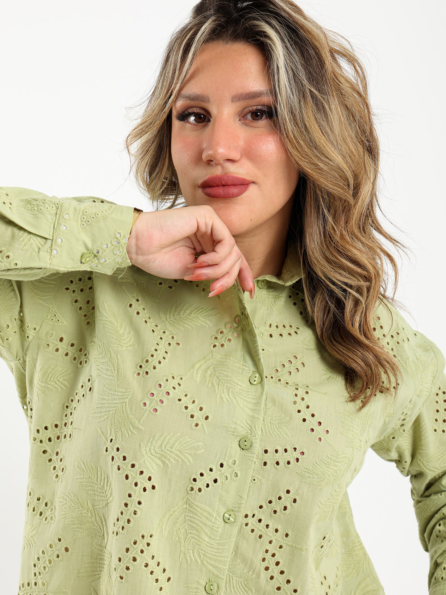 Loose-Fit Blouse with Perforated Embroidery