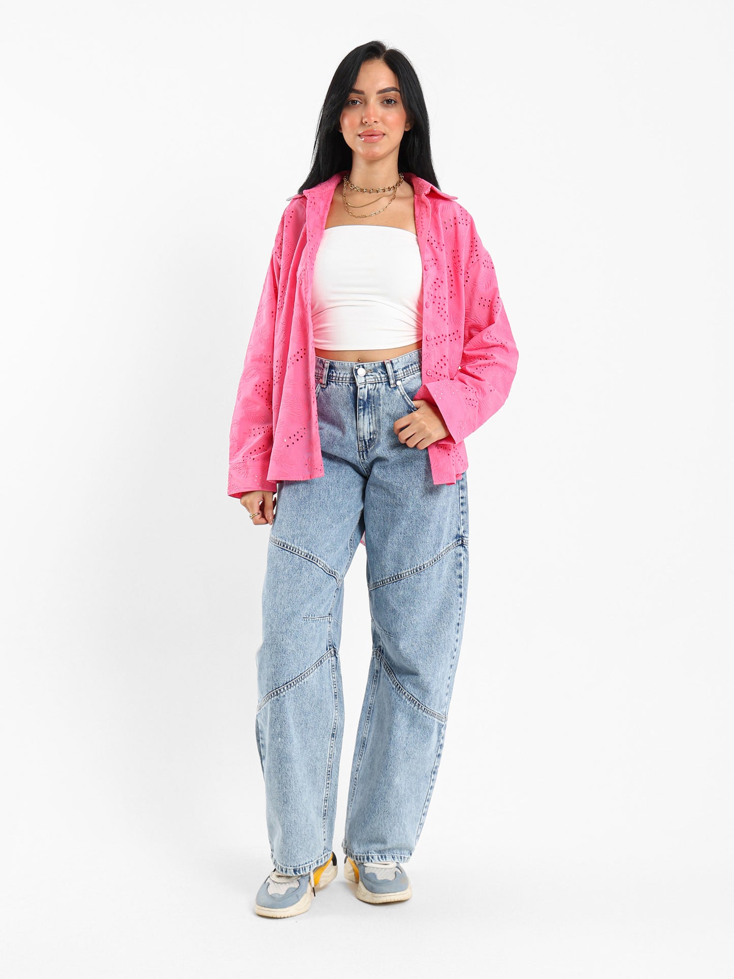 Loose-Fit Blouse with Perforated Embroidery
