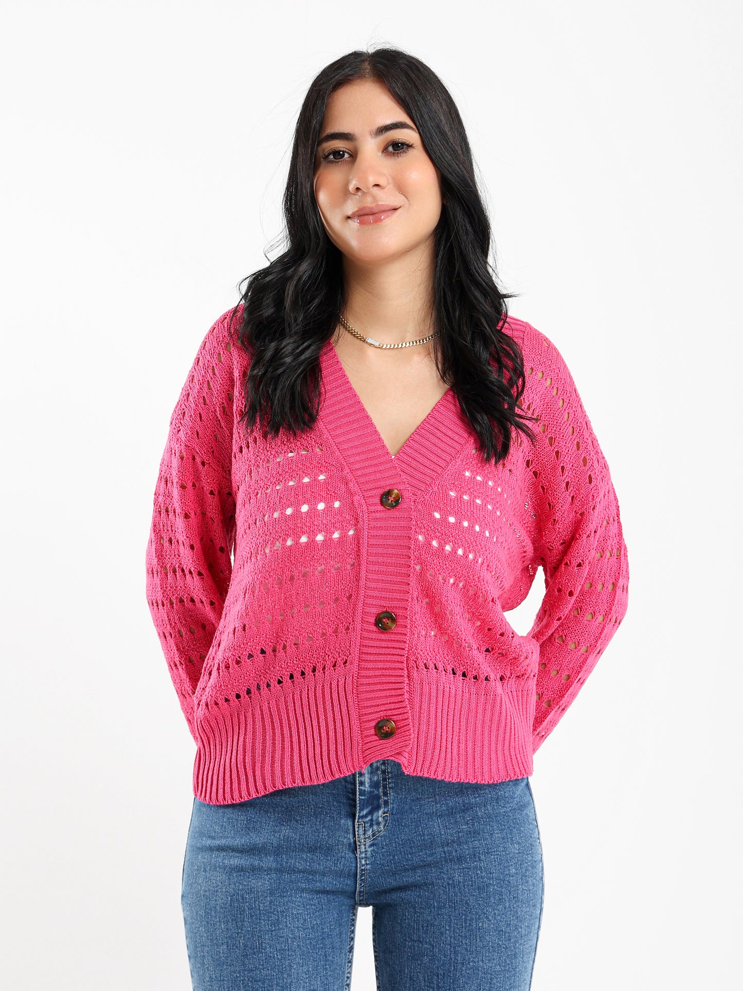 Perforated Buttoned Cardigan