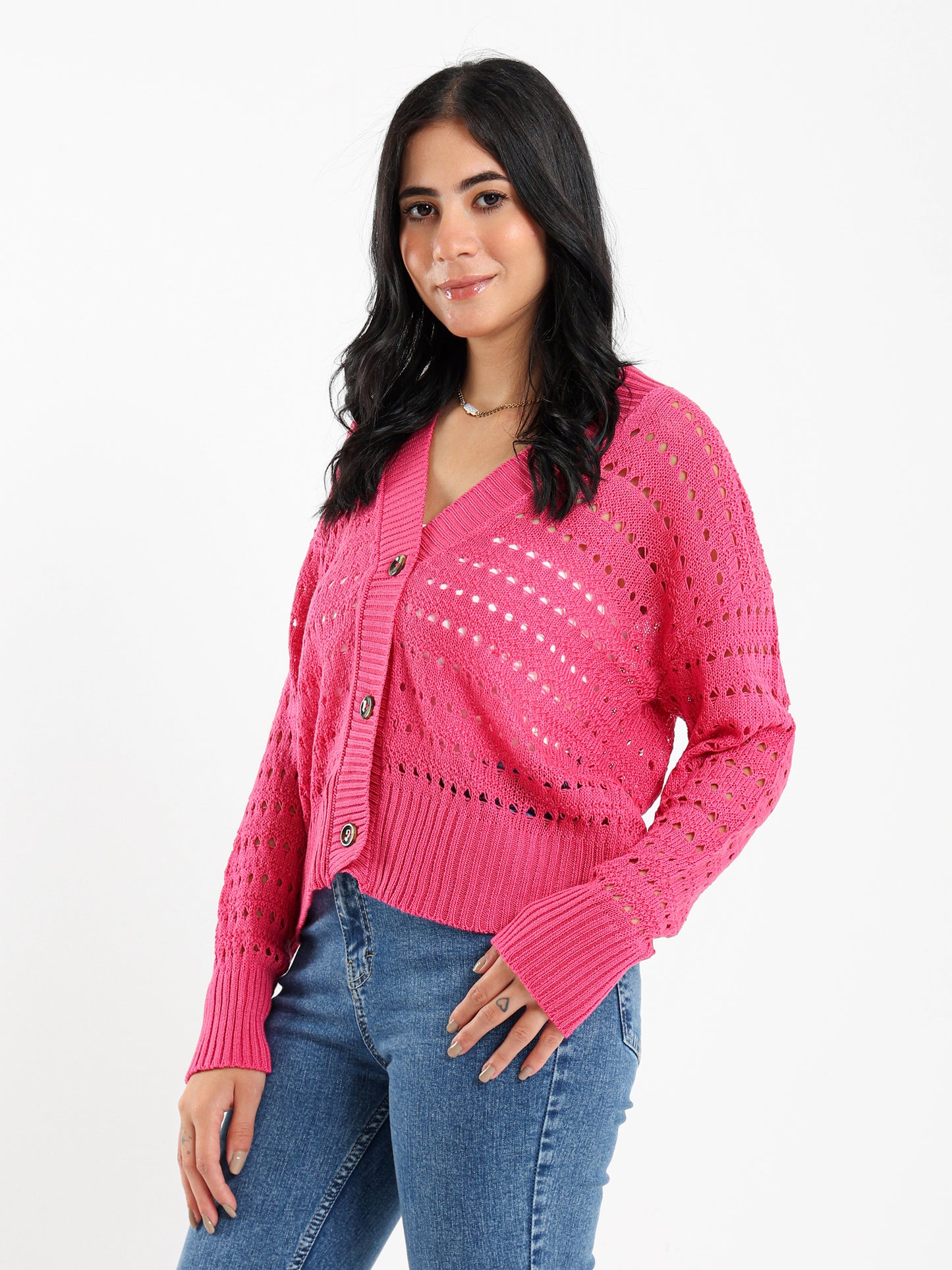 Perforated Buttoned Cardigan