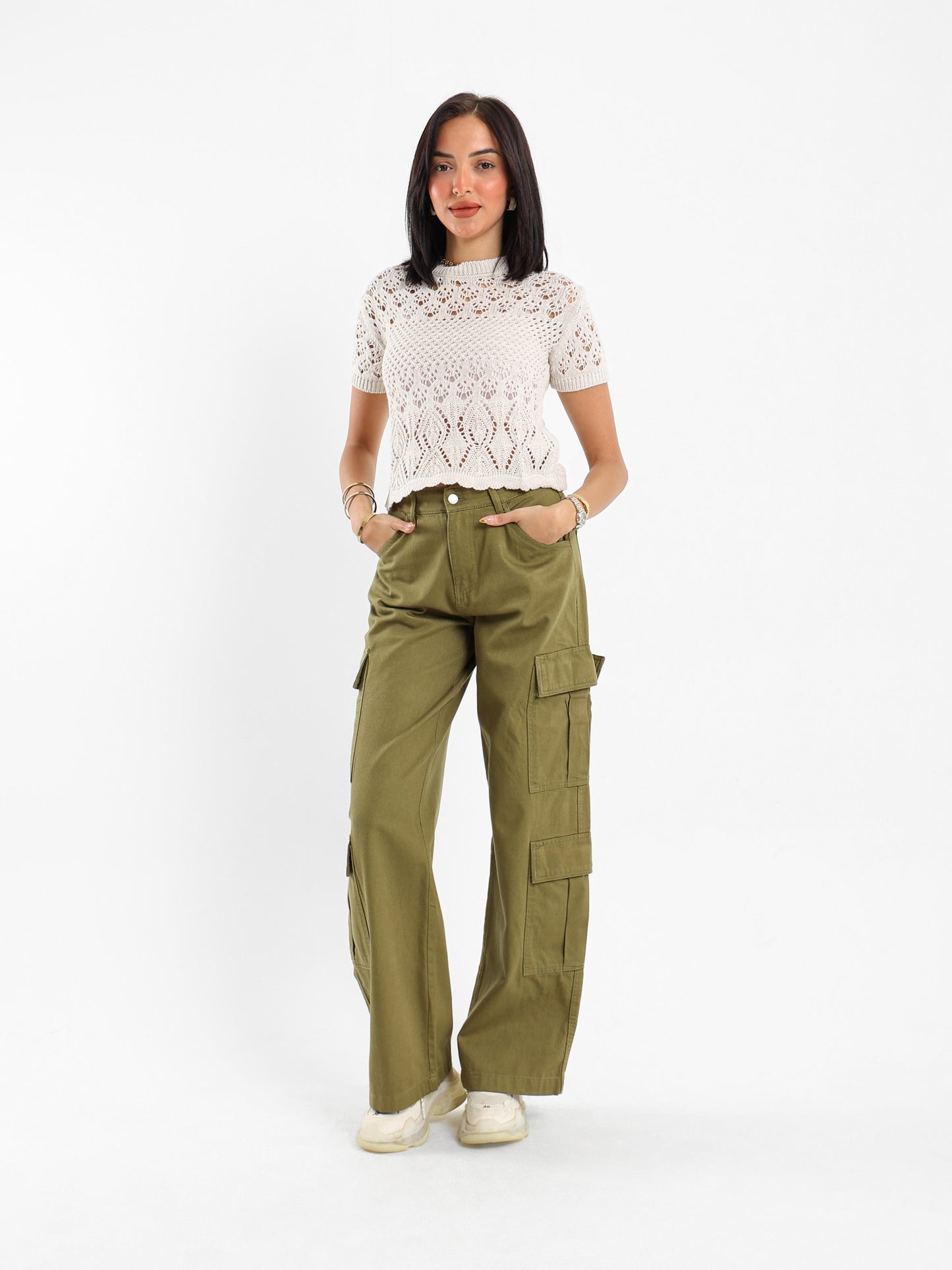 Short Sleeve Crochet Knit Top