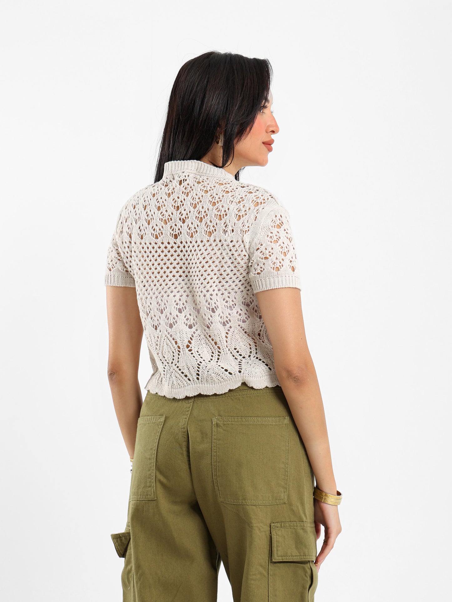Short Sleeve Crochet Knit Top