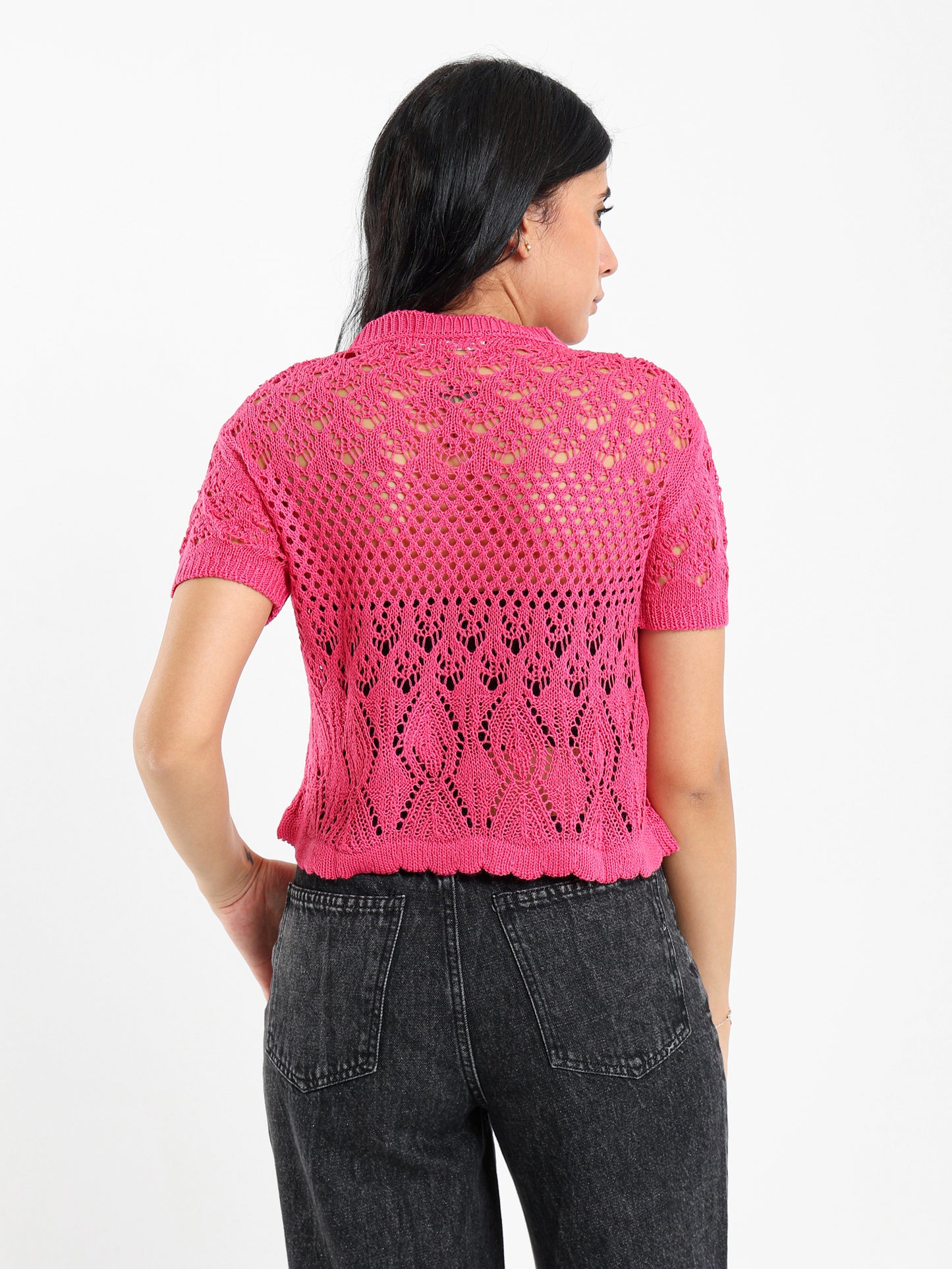 Short Sleeve Crochet Knit Top
