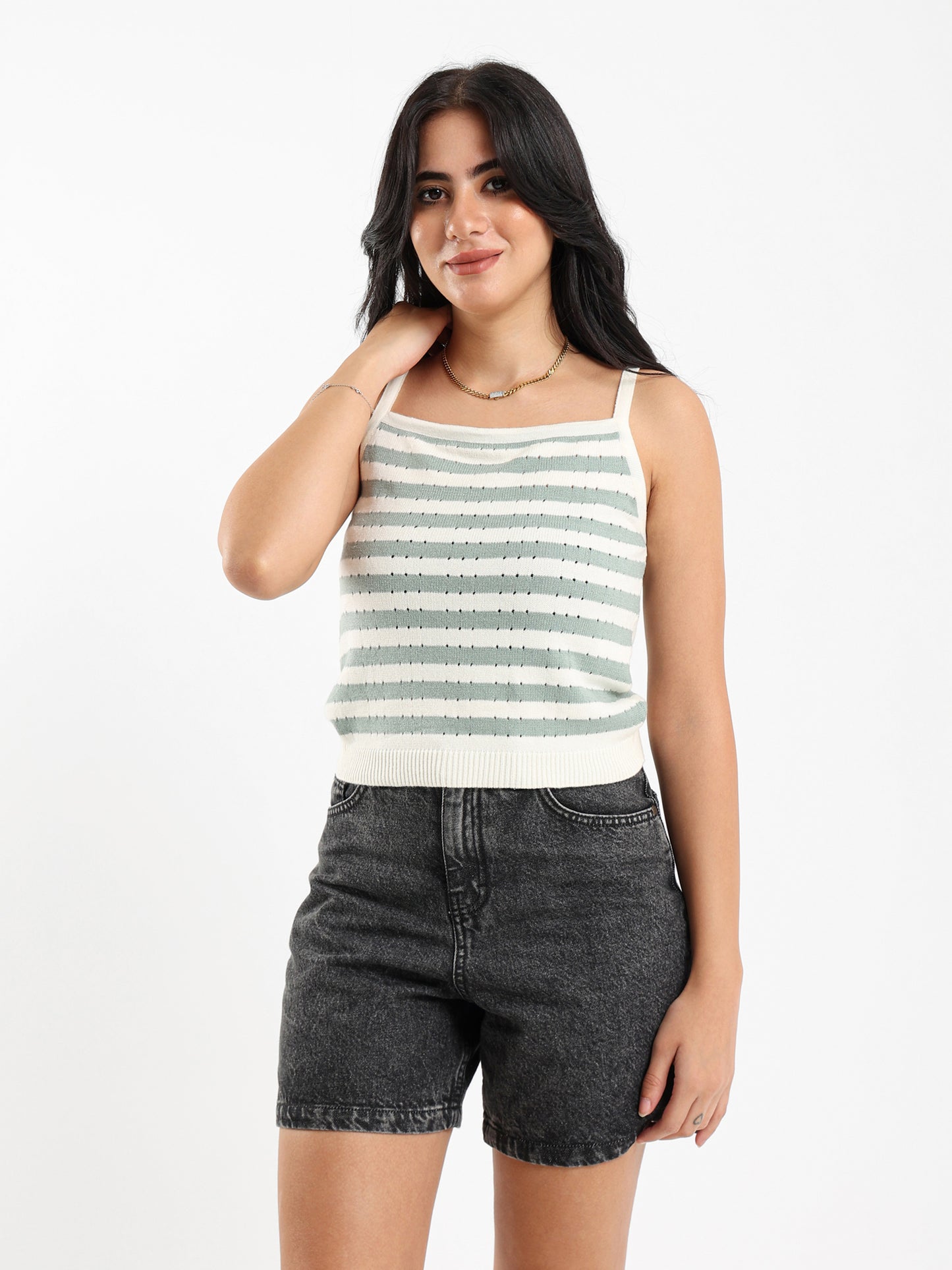 Tricot Sleeveless Striped Top
