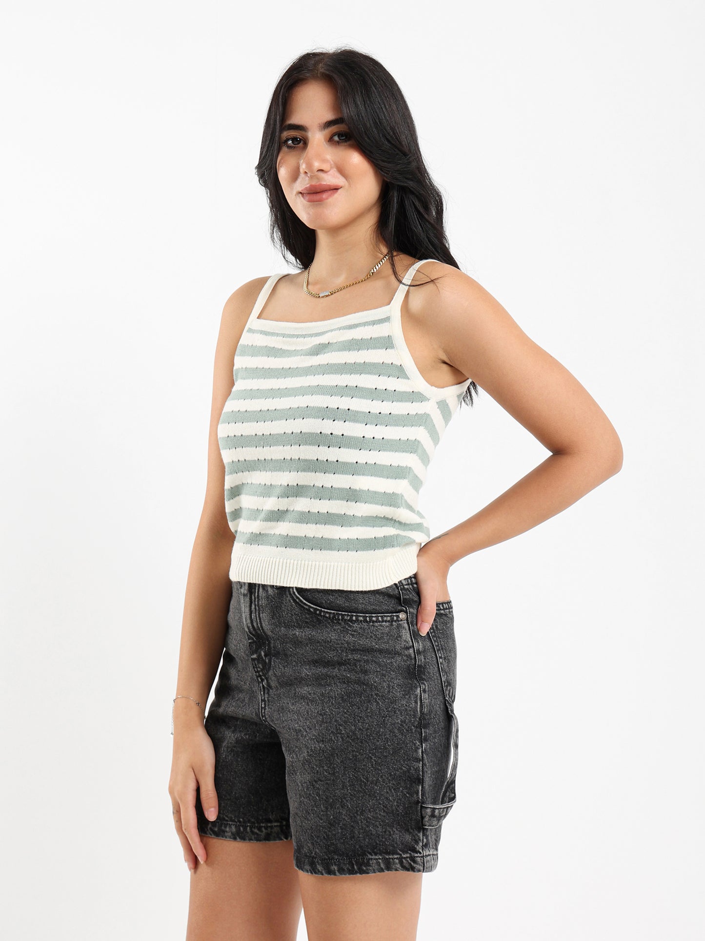 Tricot Sleeveless Striped Top