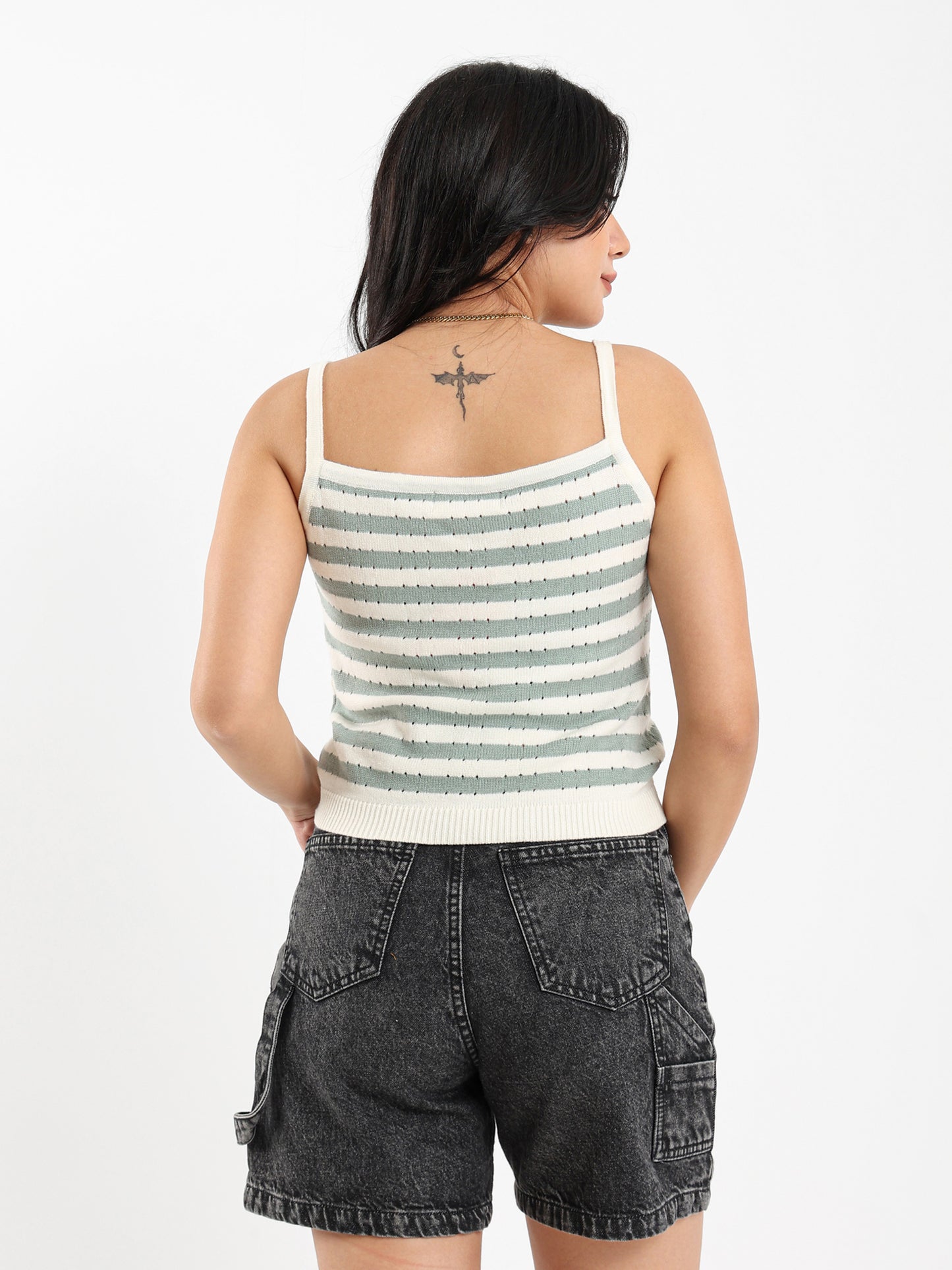 Tricot Sleeveless Striped Top