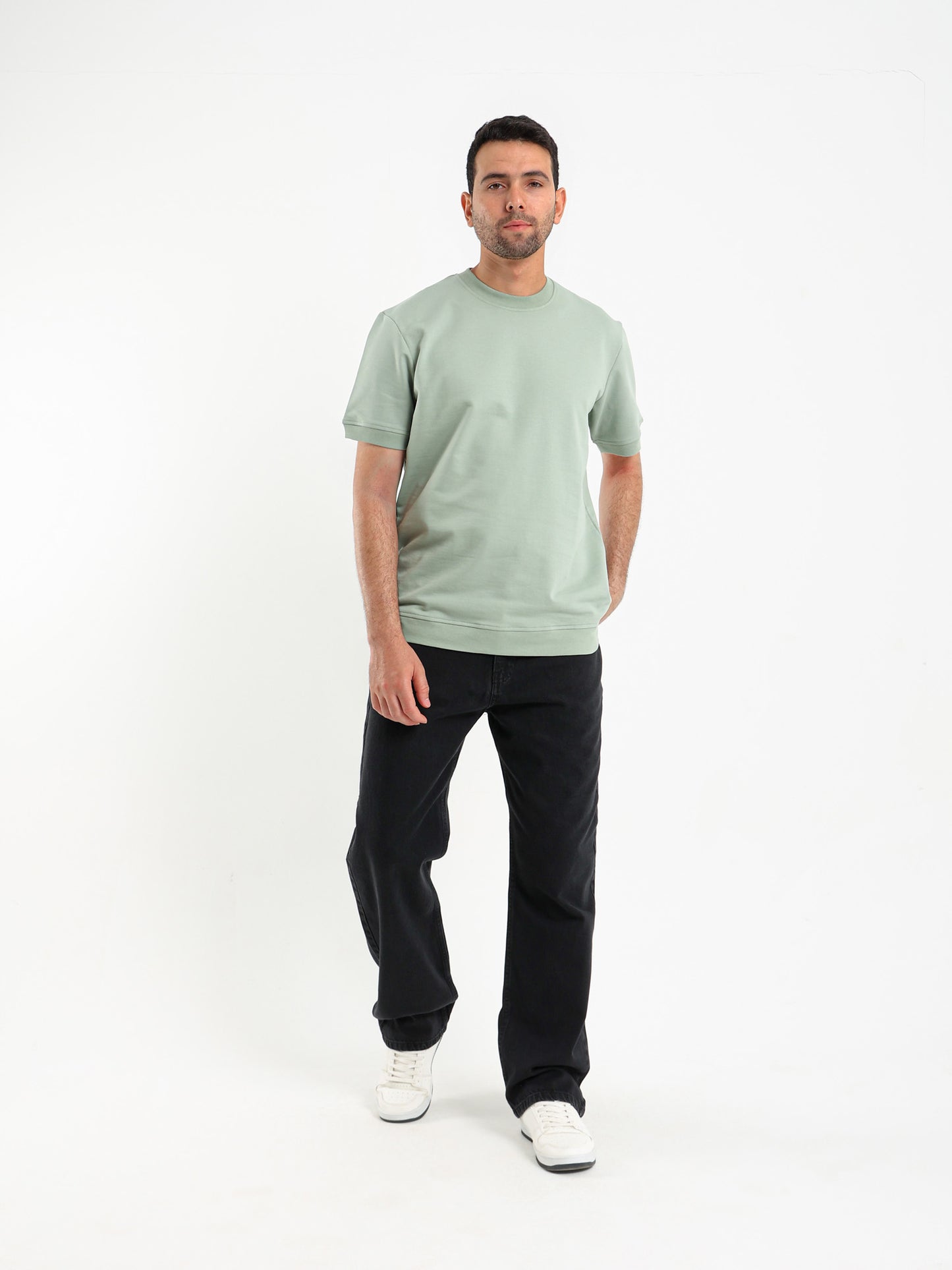 Ribbed Hem Short Sleeves Sweatshirt