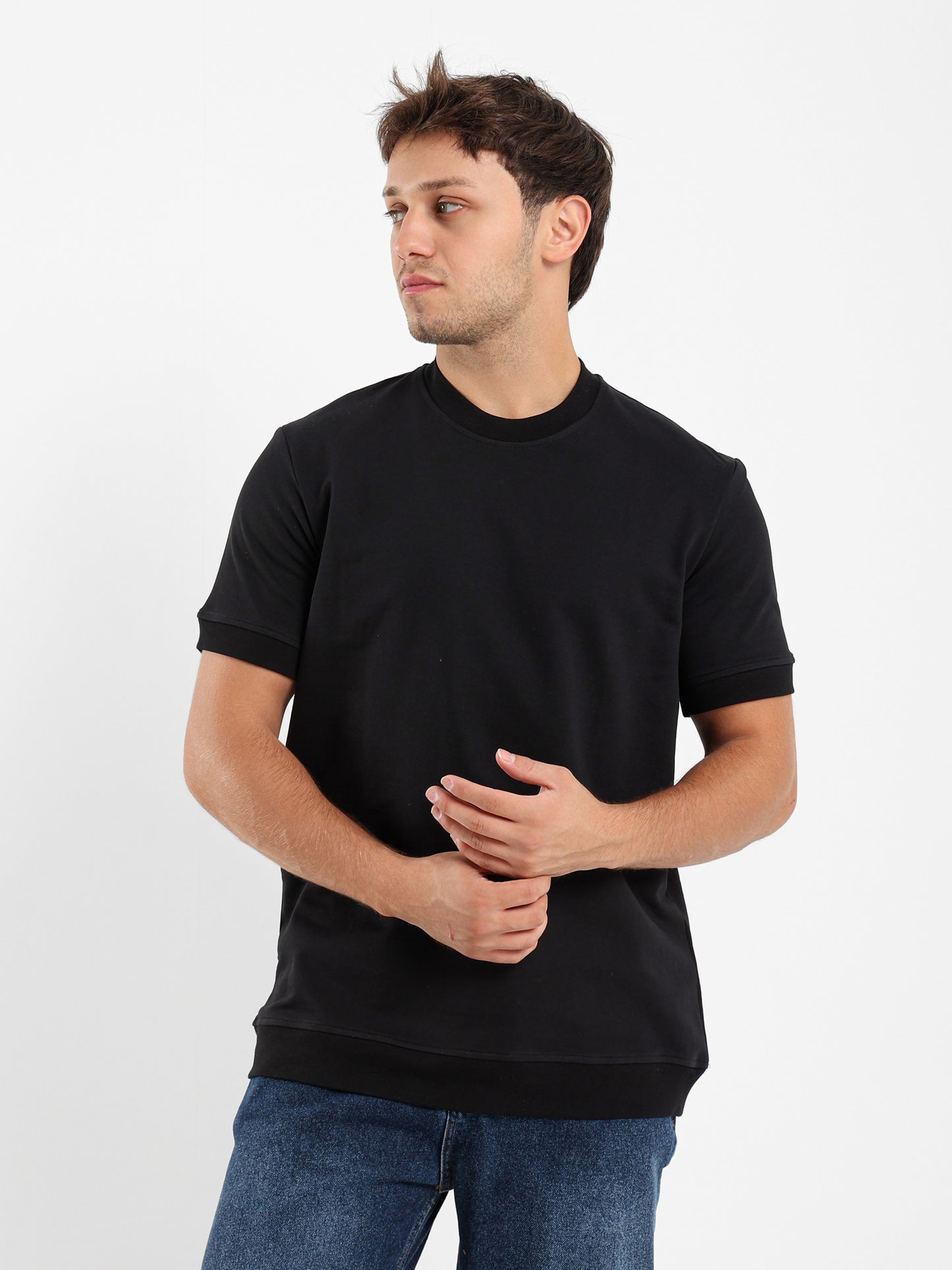 Ribbed Hem Short Sleeves Sweatshirt