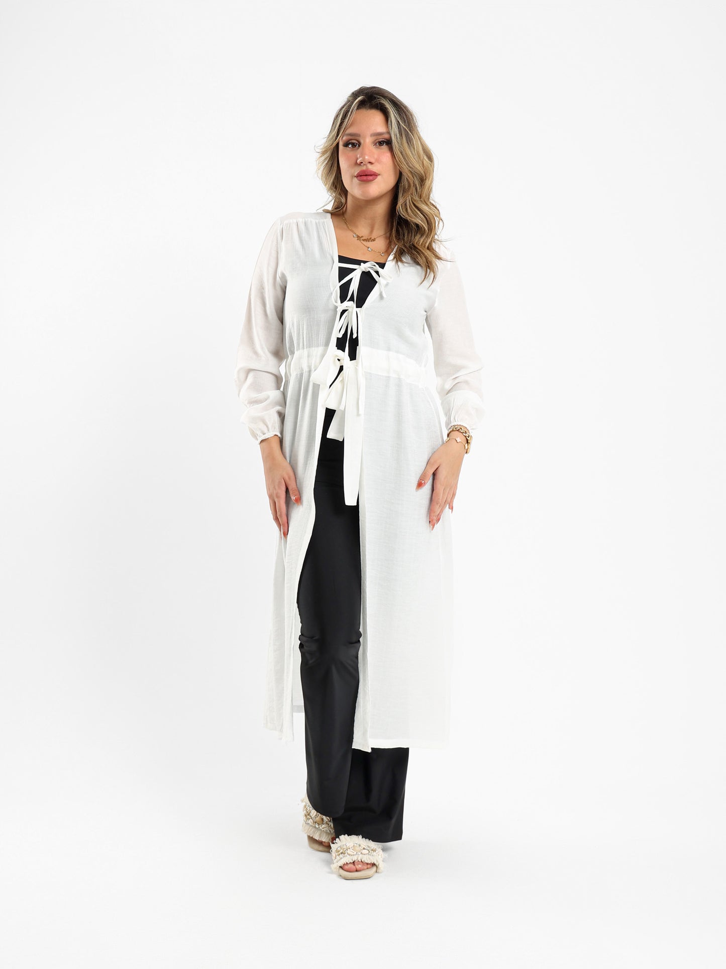Tie-Front Long Kimono