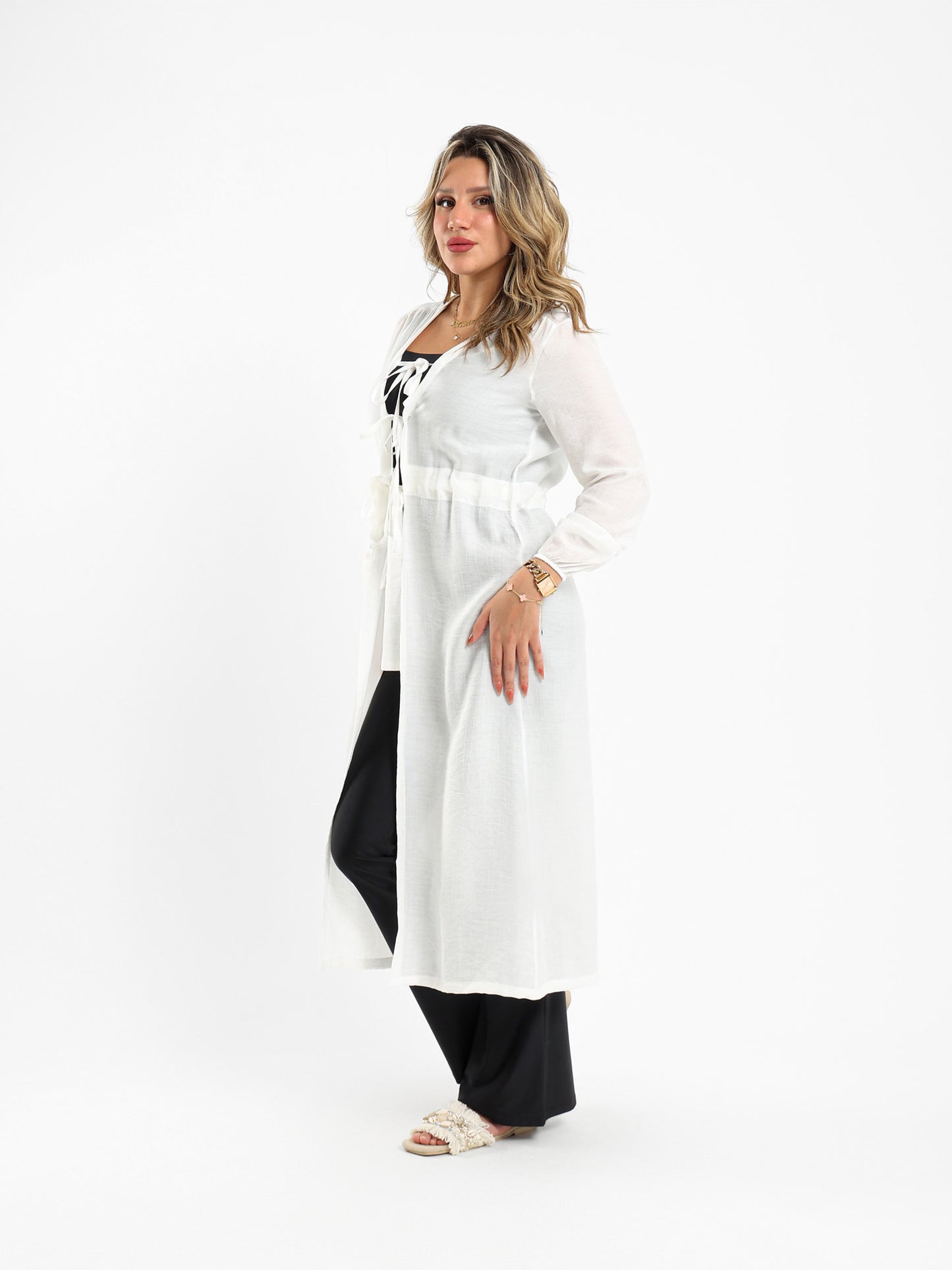 Tie-Front Long Kimono