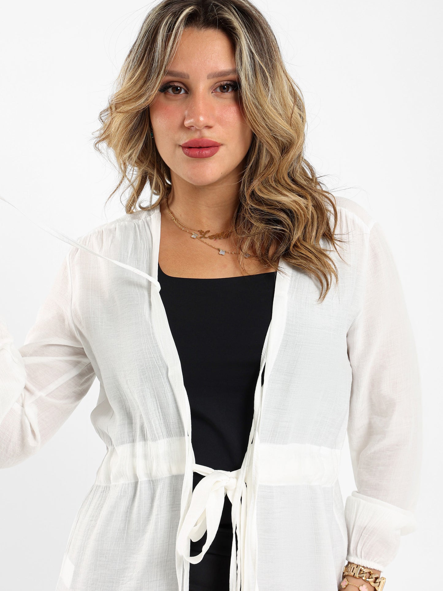 Tie-Front Long Kimono