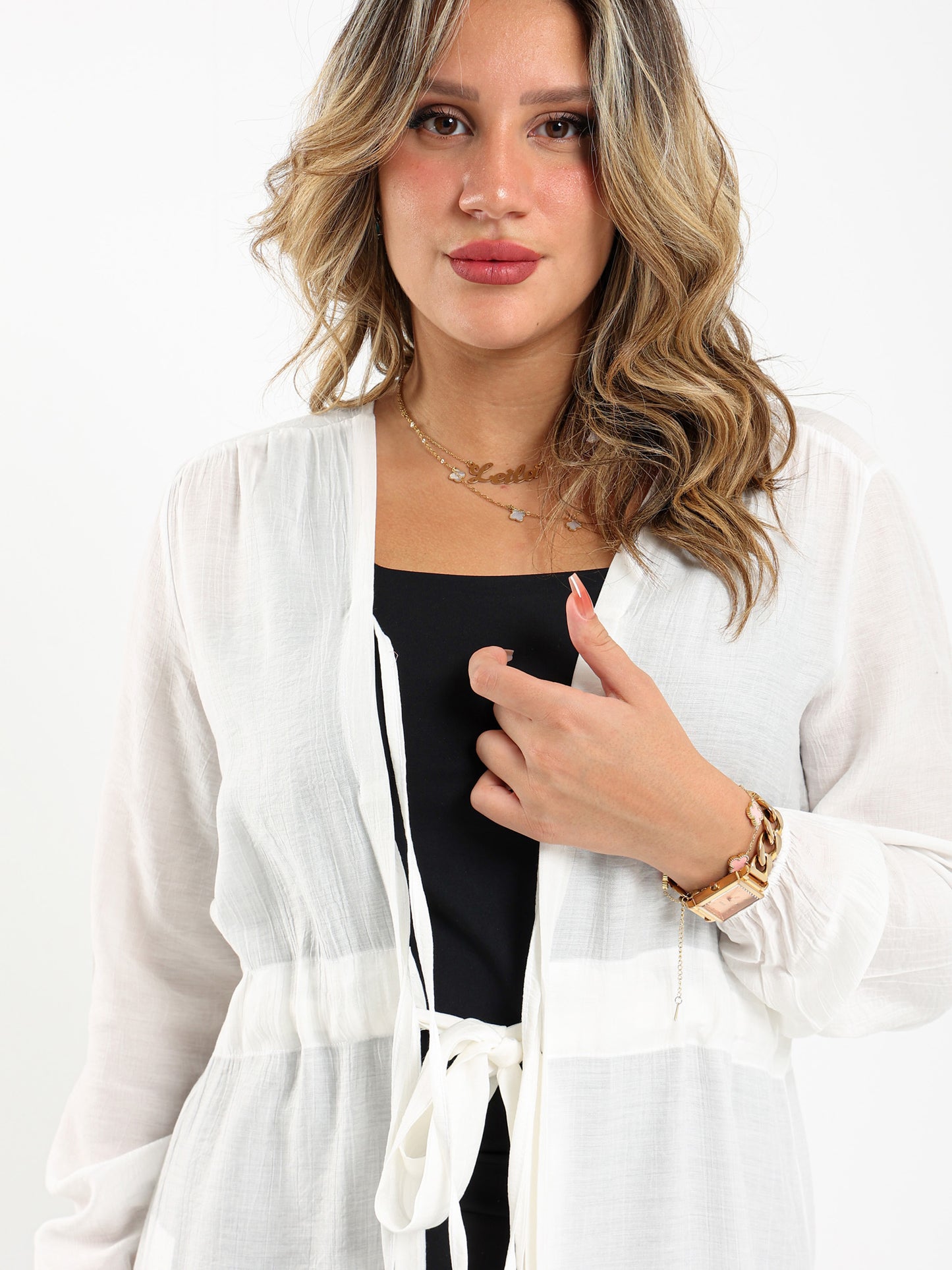 Tie-Front Long Kimono