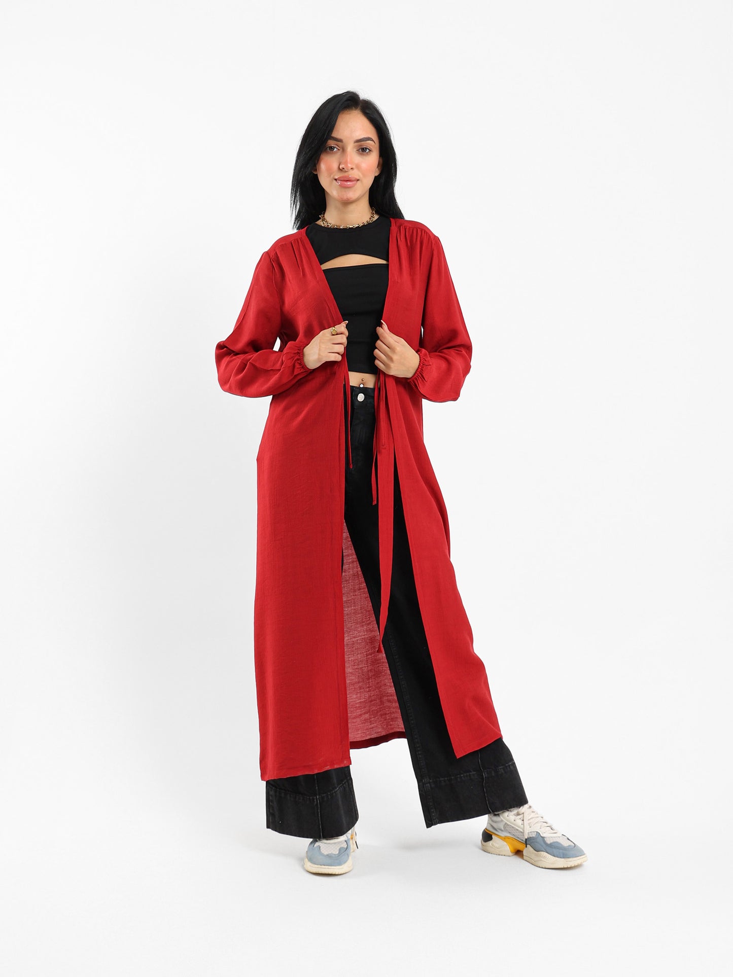 Tie-Front Long Kimono