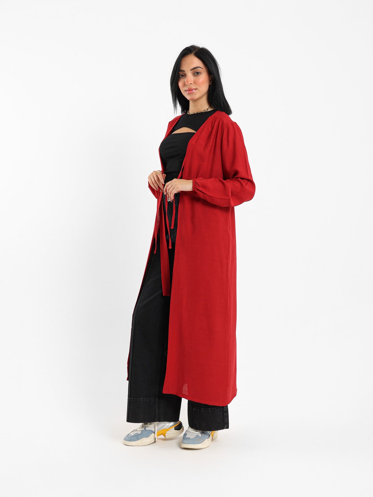 Tie-Front Long Kimono
