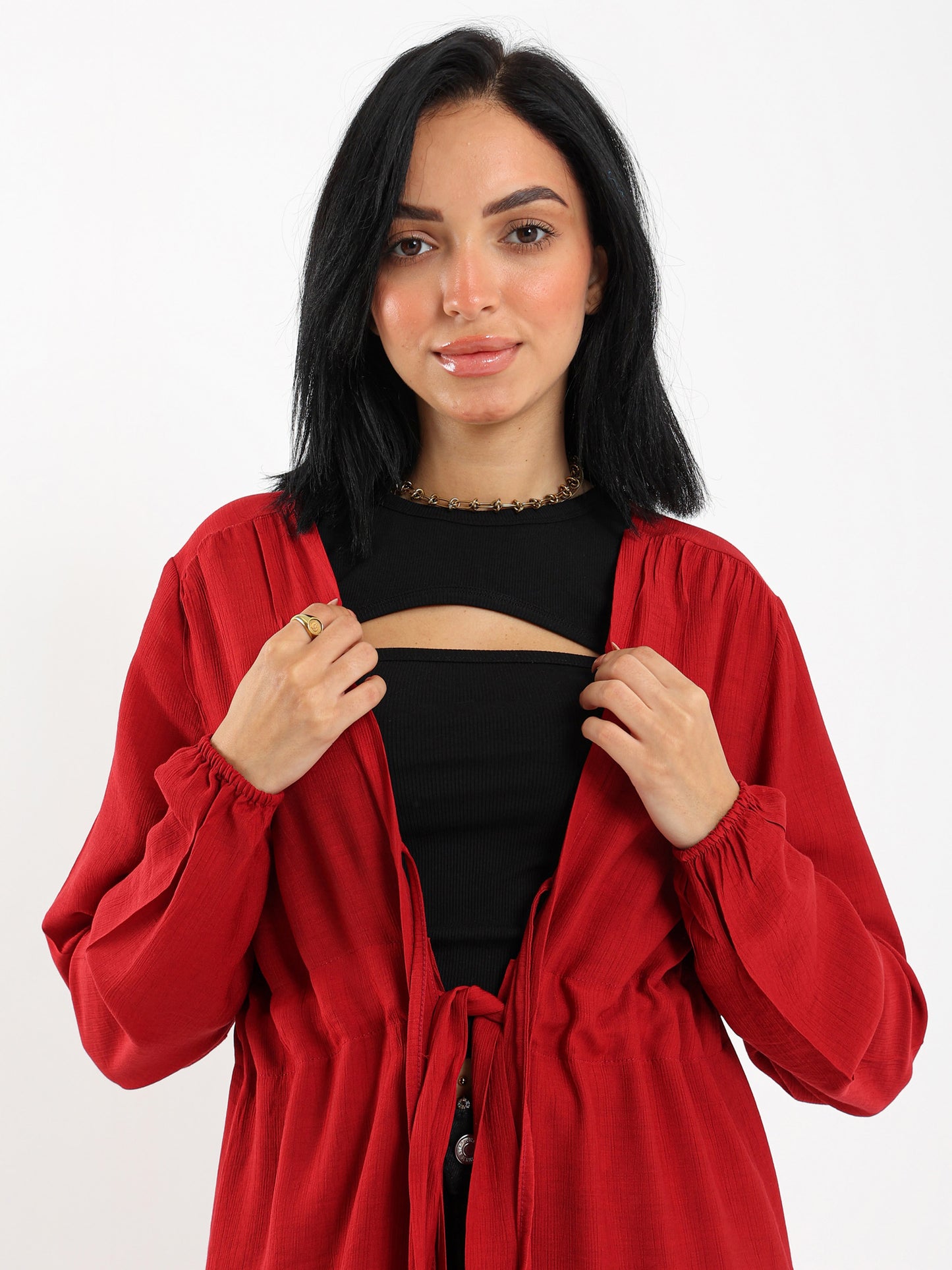 Tie-Front Long Kimono