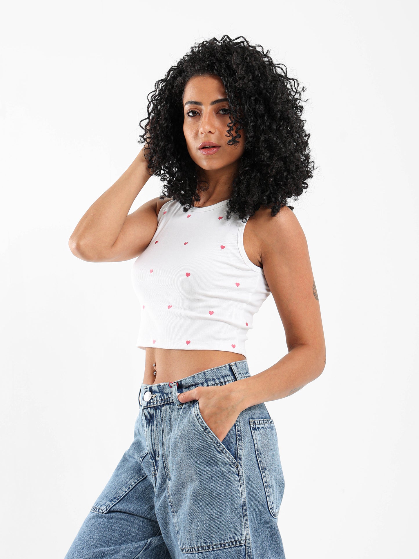 Heart Embroidered Cropped Top