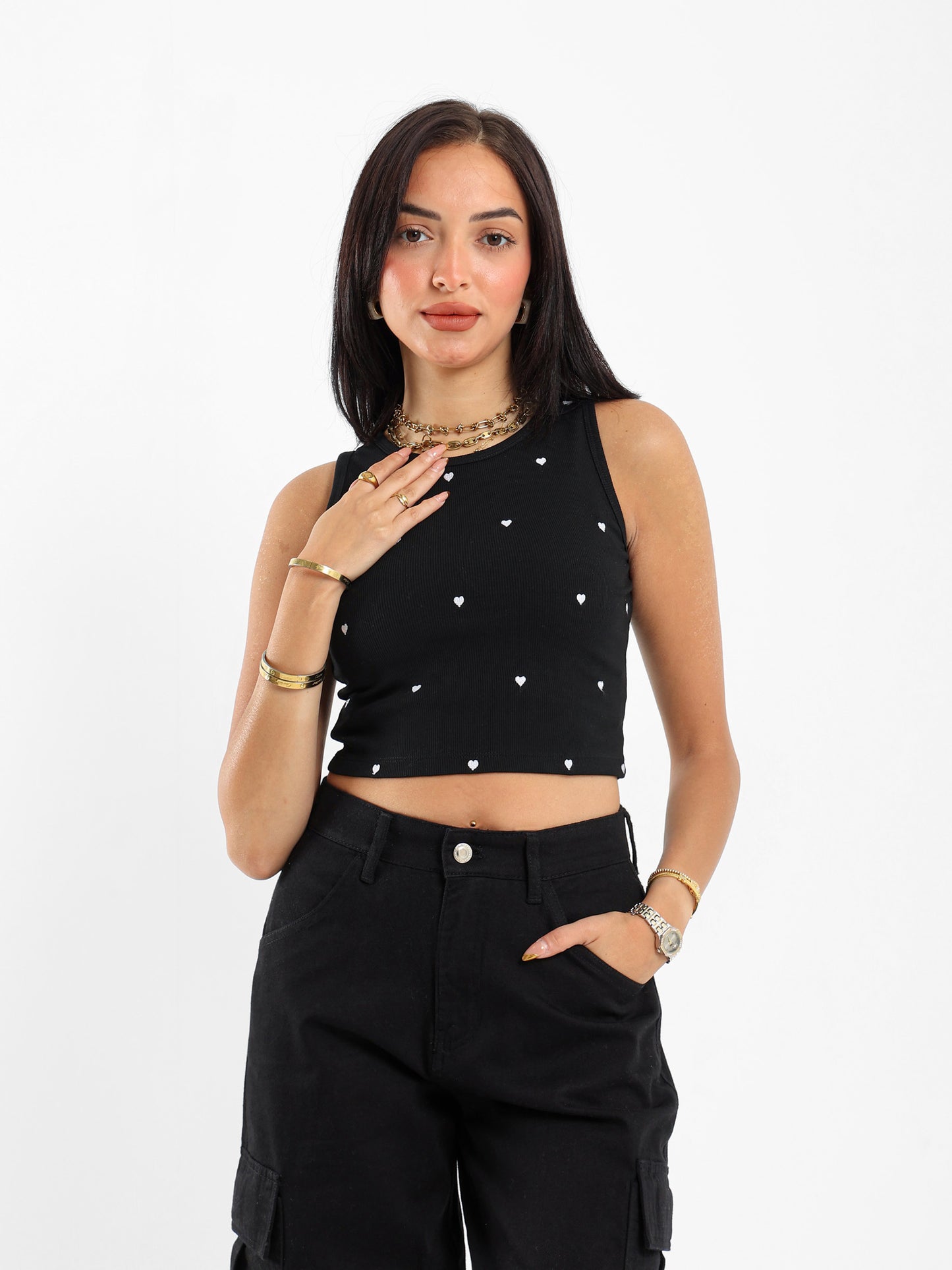 Heart Embroidered Cropped Top