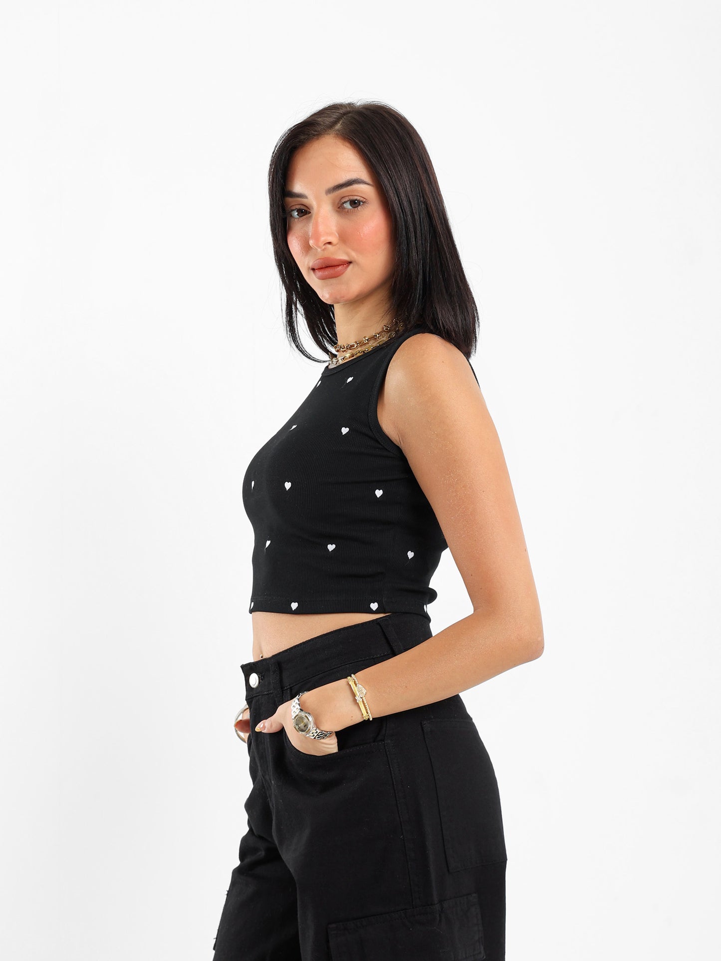 Heart Embroidered Cropped Top