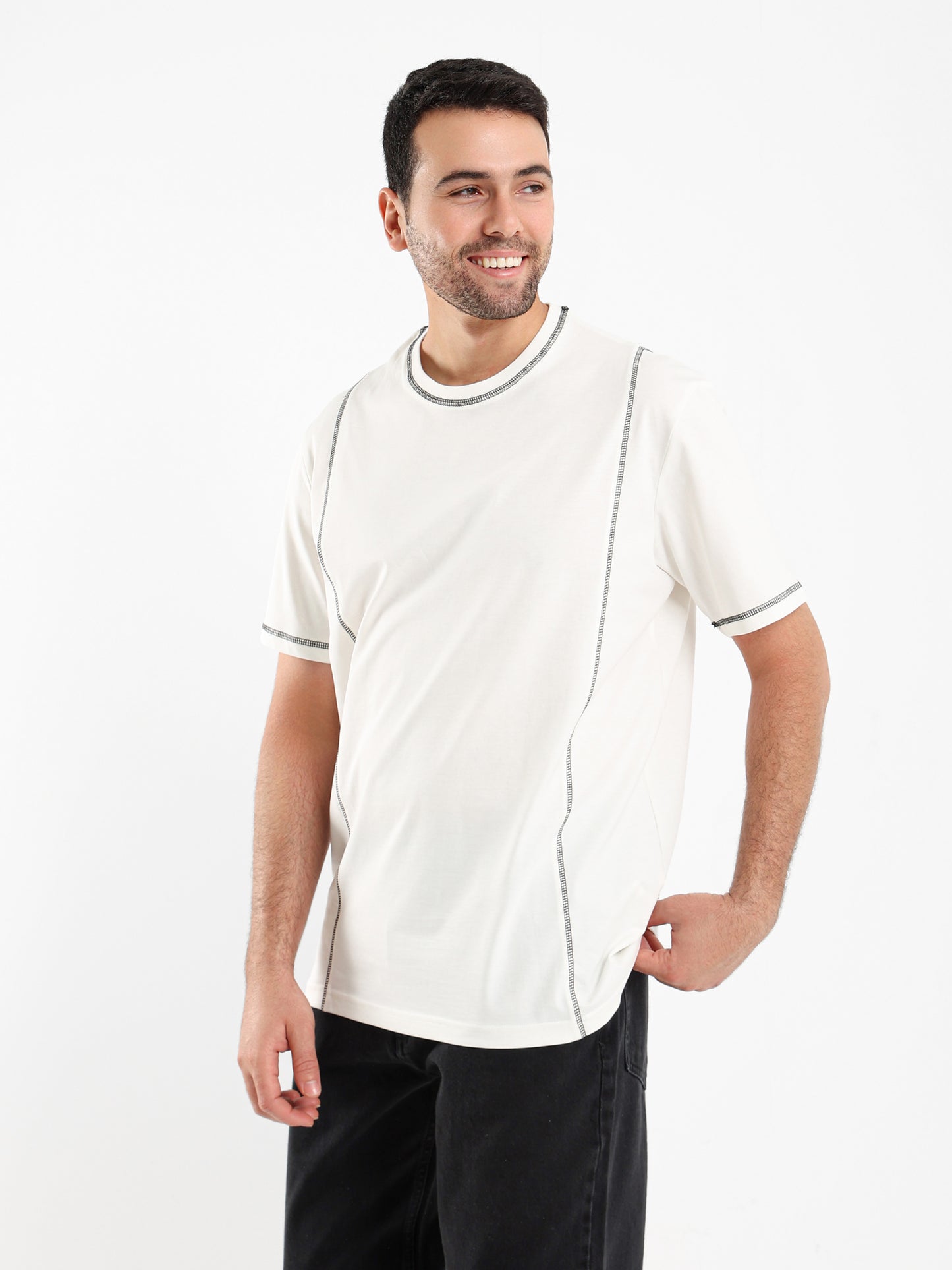 Contrast Detail Crew Neck T-shirt