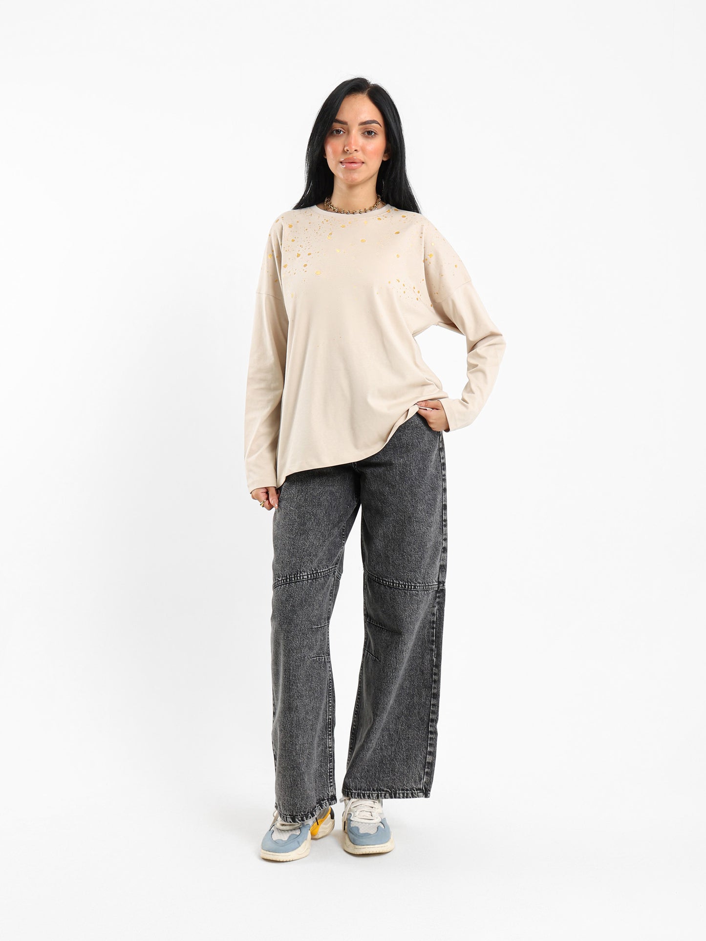 Metallic Printed Long Sleeves Tee