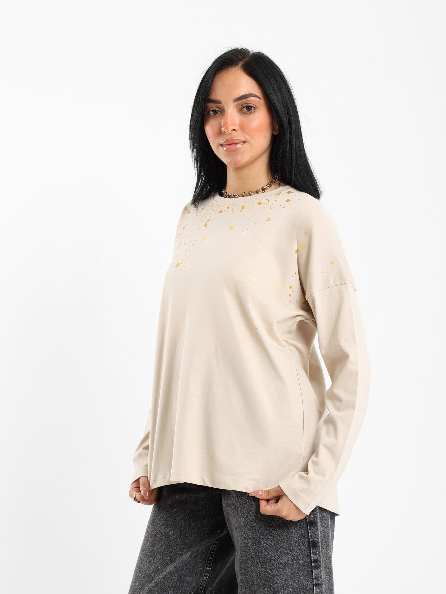 Metallic Printed Long Sleeves Tee