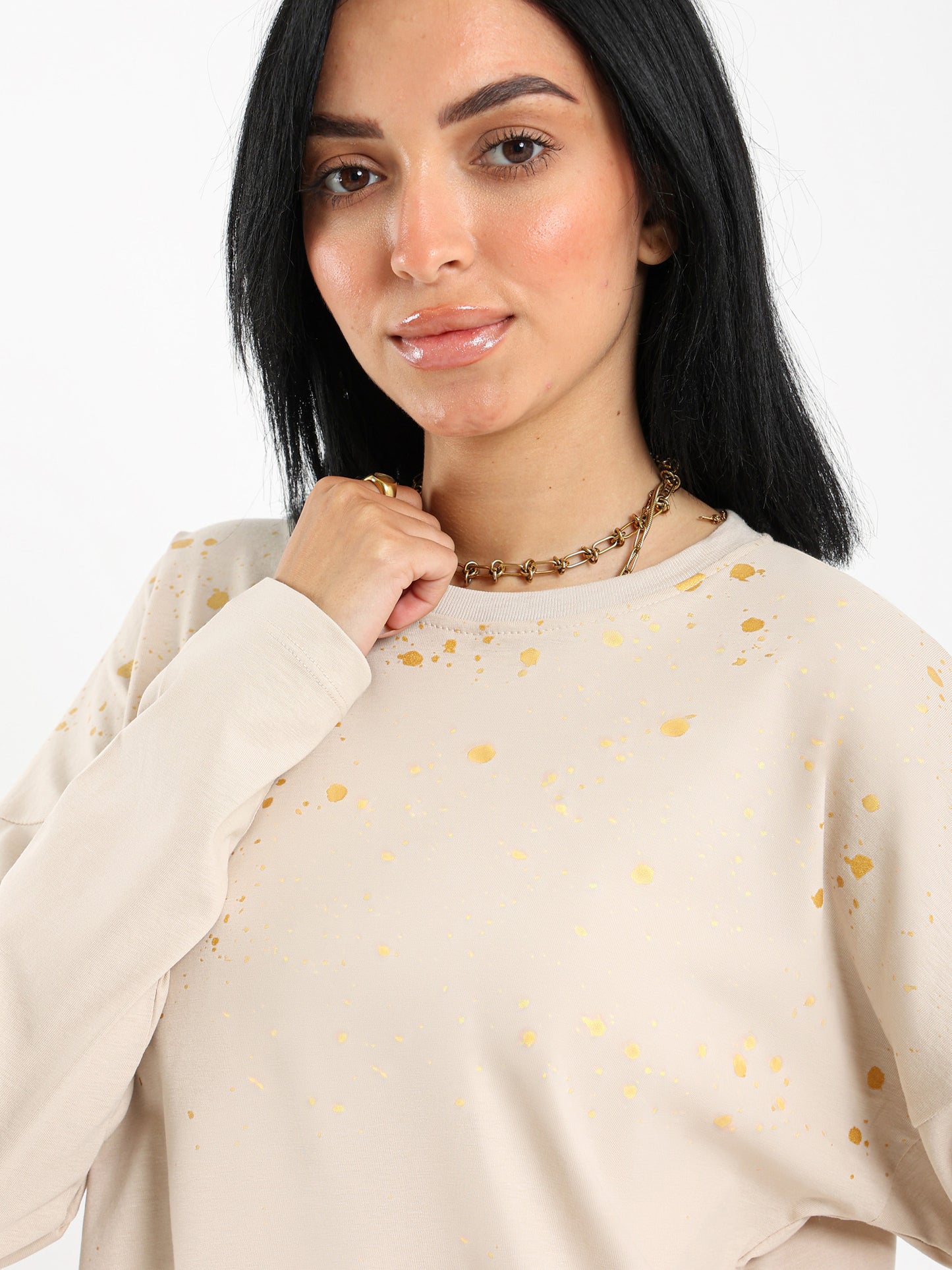 Metallic Printed Long Sleeves Tee