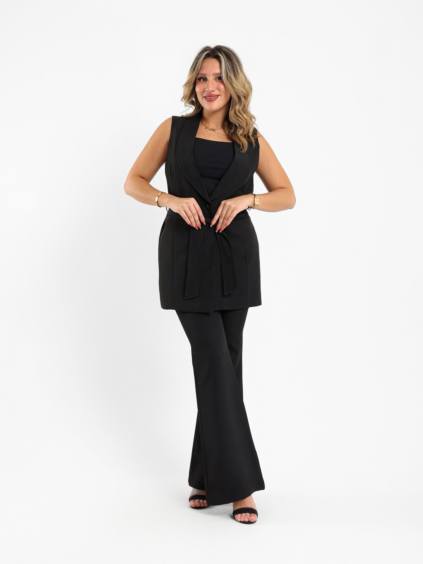 Waist Belt Sleeveless Blazer