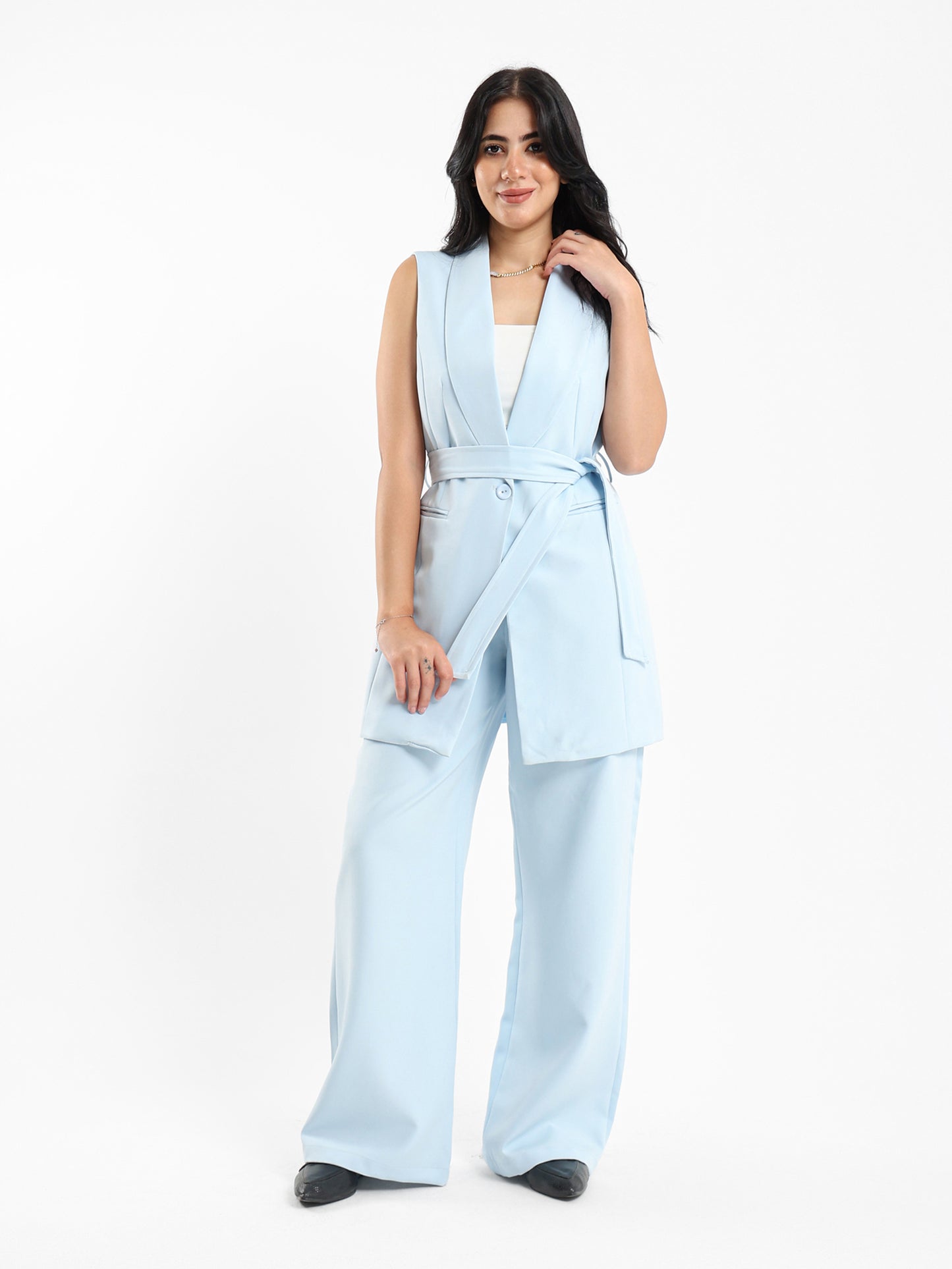 Waist Belt Sleeveless Blazer