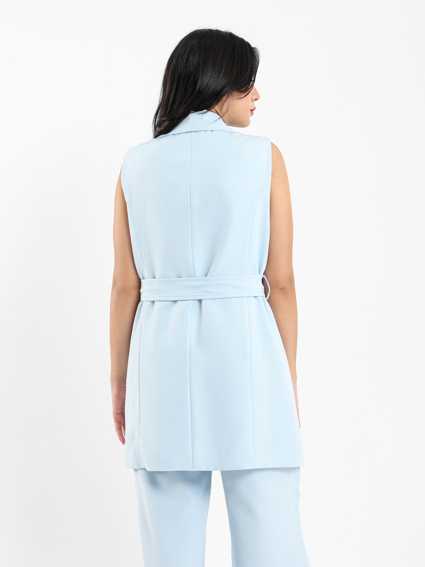 Waist Belt Sleeveless Blazer