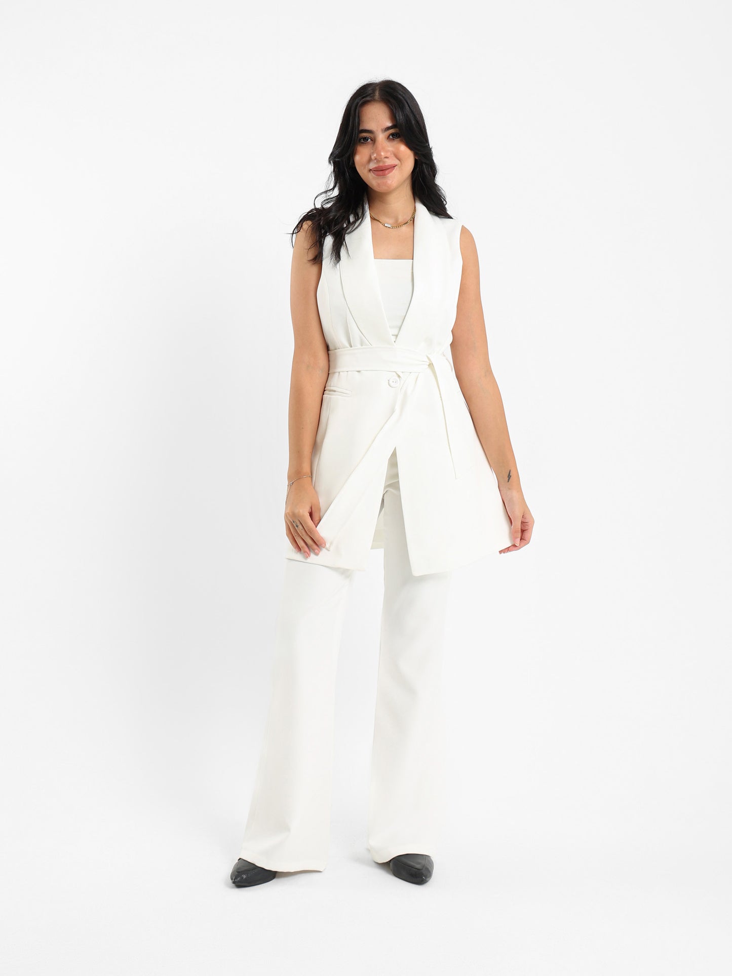 Waist Belt Sleeveless Blazer