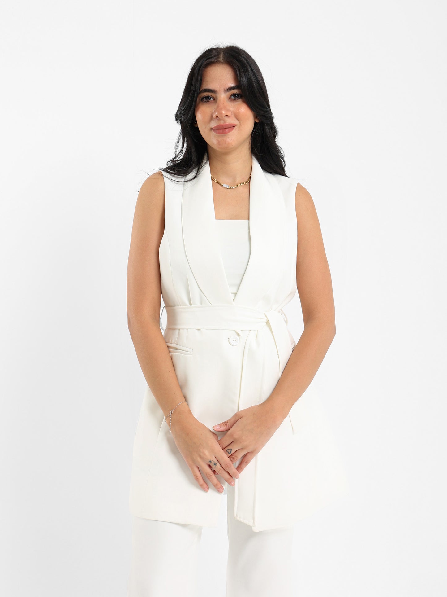 Waist Belt Sleeveless Blazer