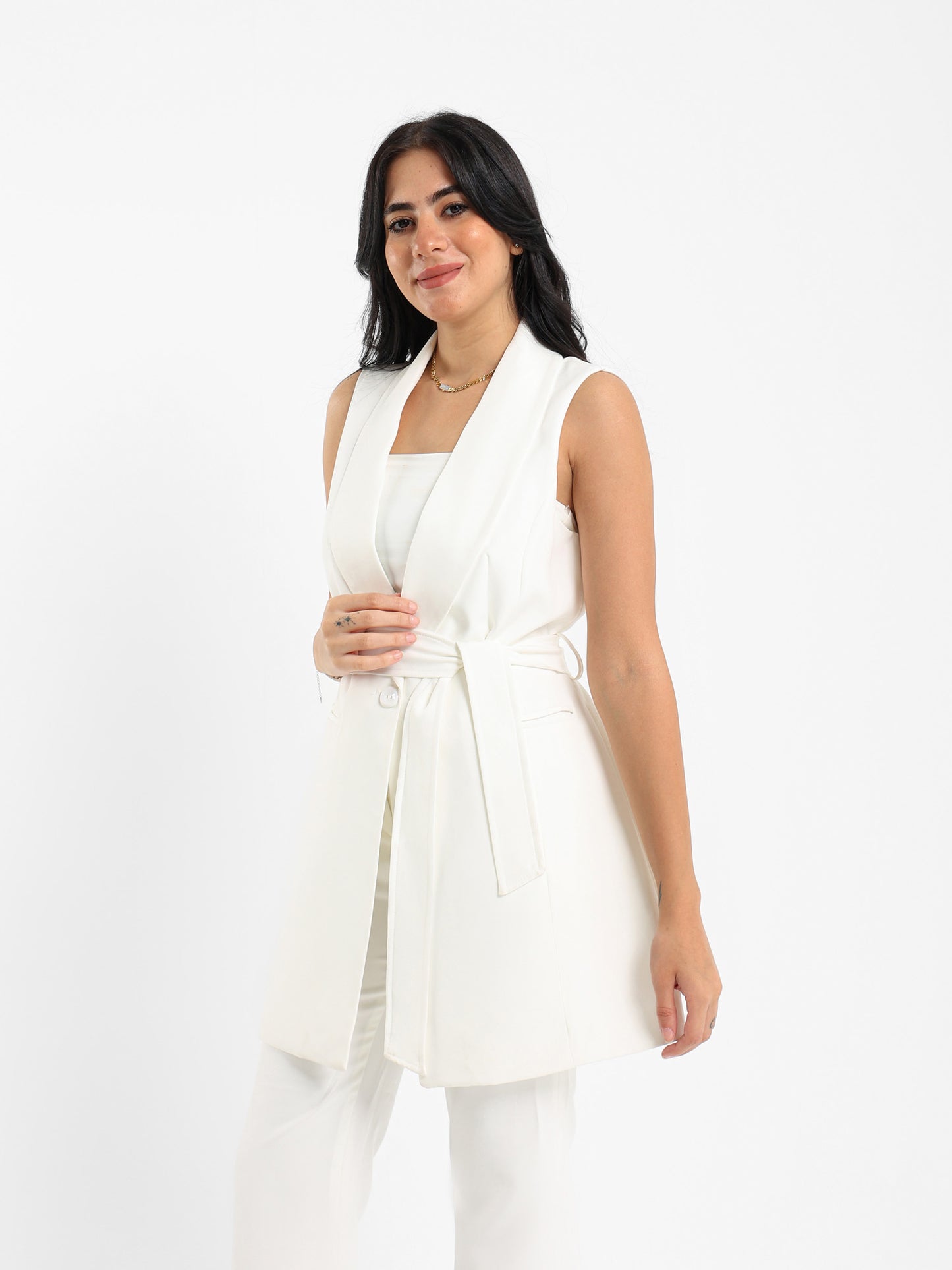 Waist Belt Sleeveless Blazer